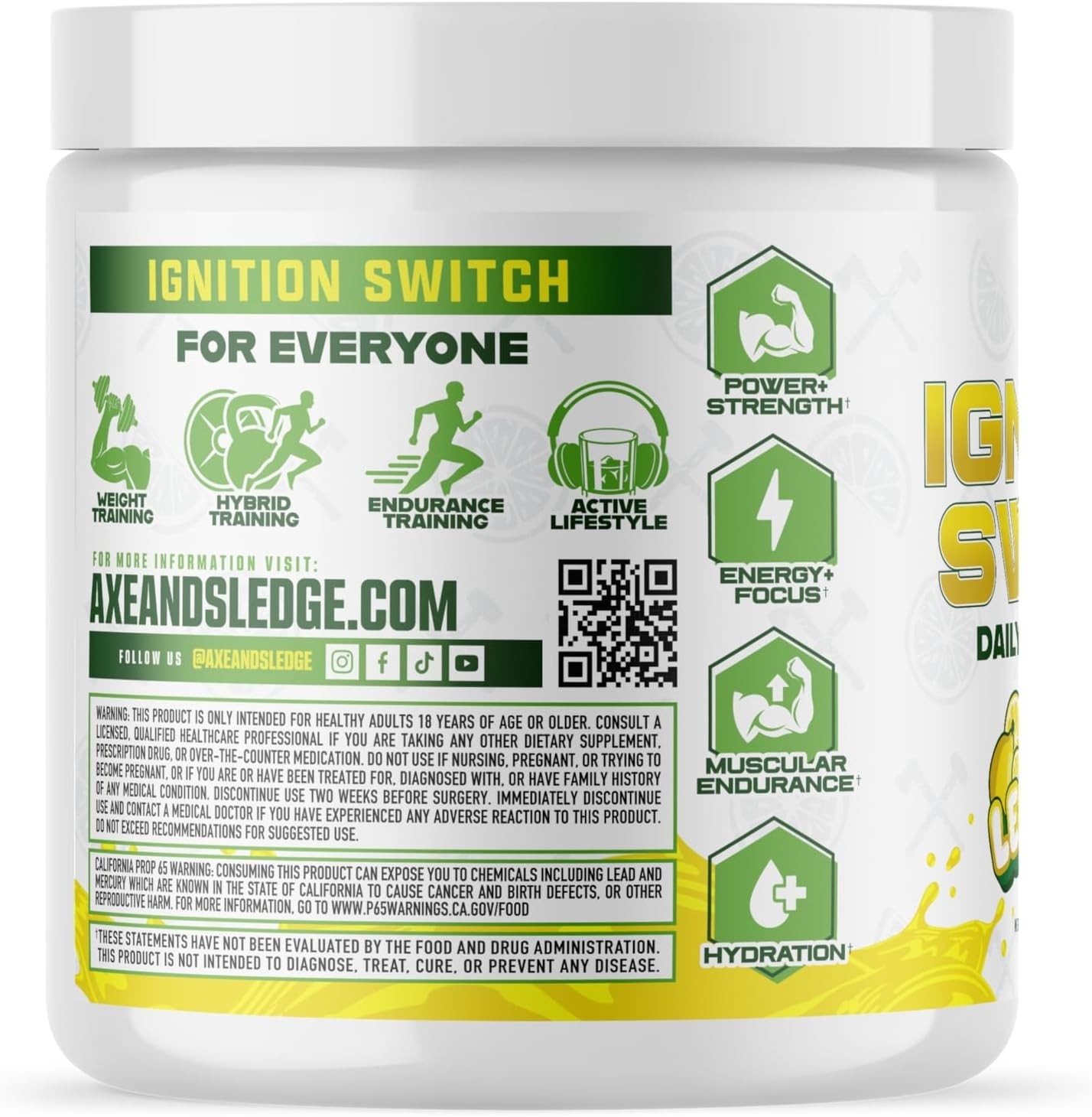 Axe & Sledge, Ignition Switch Pre, Fresh Lemonade, 30 Servings