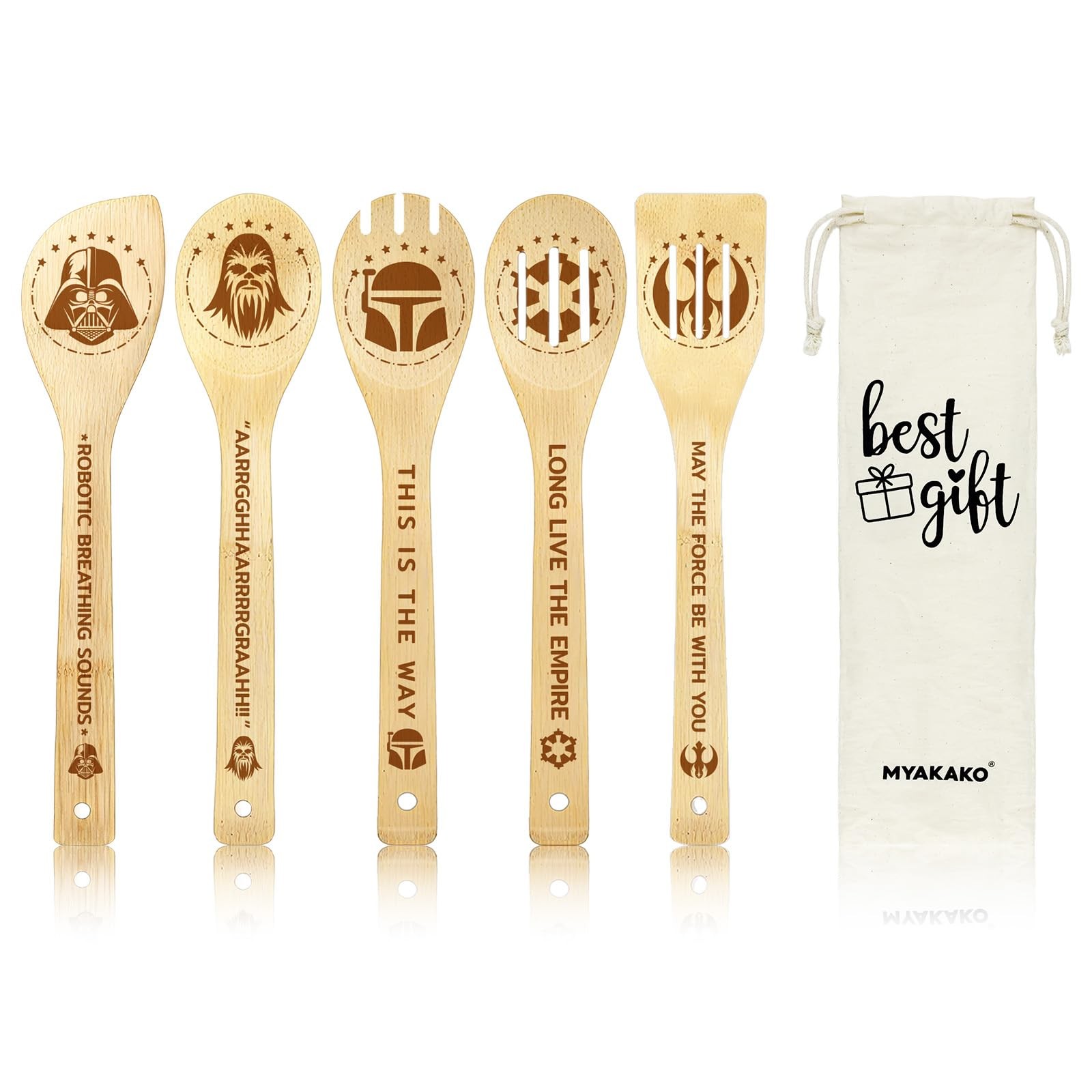 Star War Wooden Cooking Spoons Set with Cute Canvas 11.81"L x 2.36"W,