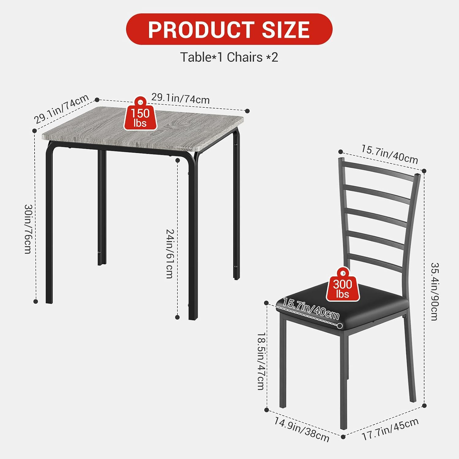 3-PCS Small Dining Table Set Kitchen Table and 2 Upholstered Chairs,Table Set Ho