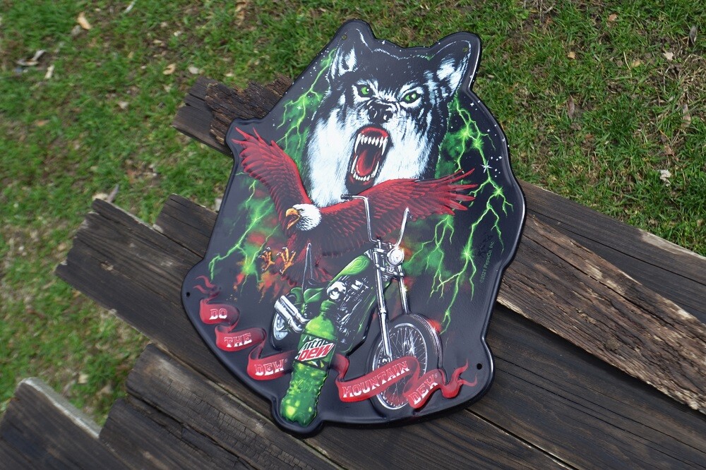 Mountain Dew Embossed Tin Metal Sign - Do the Dew - Wolf Pack - Yahooo! - Eagle