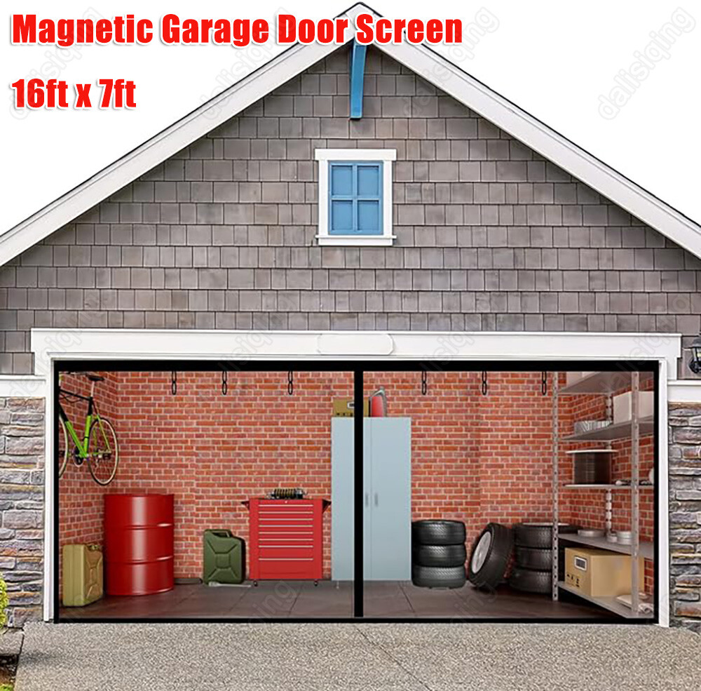 Magnetic Garage Screen Door 16FTx7FT Fiberglass Garage Screen Cover Curtain Kit