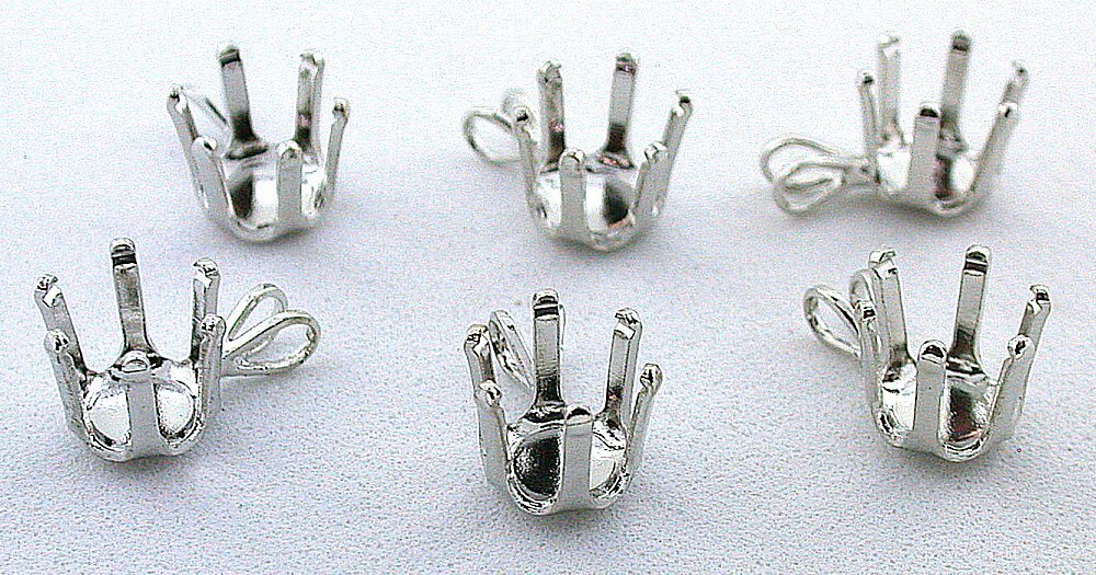 Six 8mm Round Snap Tite Silver Plate Silverplated Pendant Finding Mounting