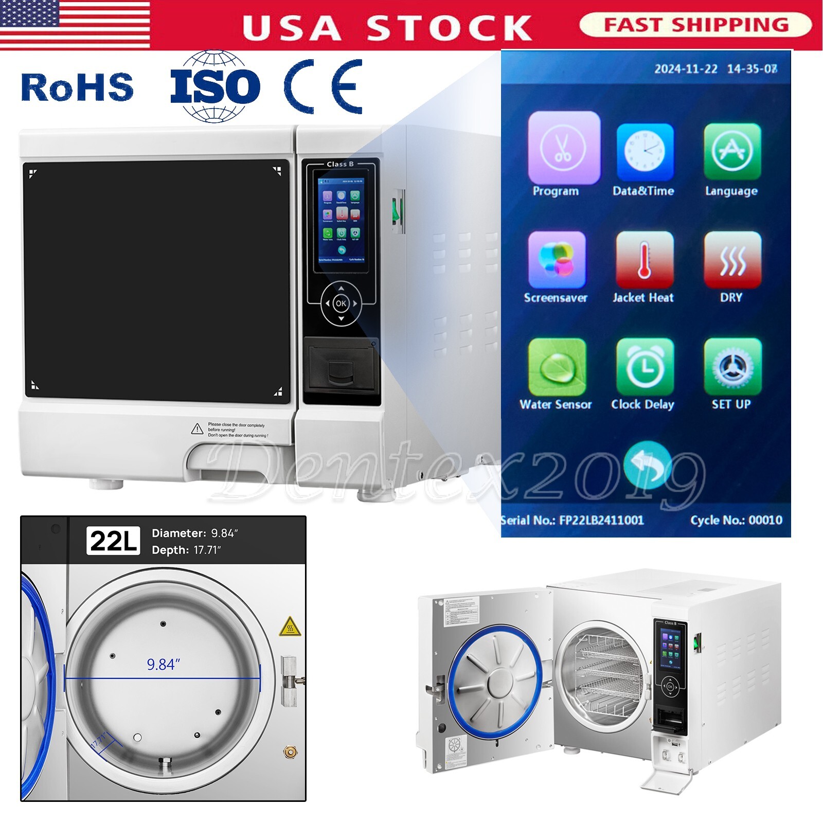 Dental 22L lass B steam sterilizer autolave wIth built-in printer sterilizatio