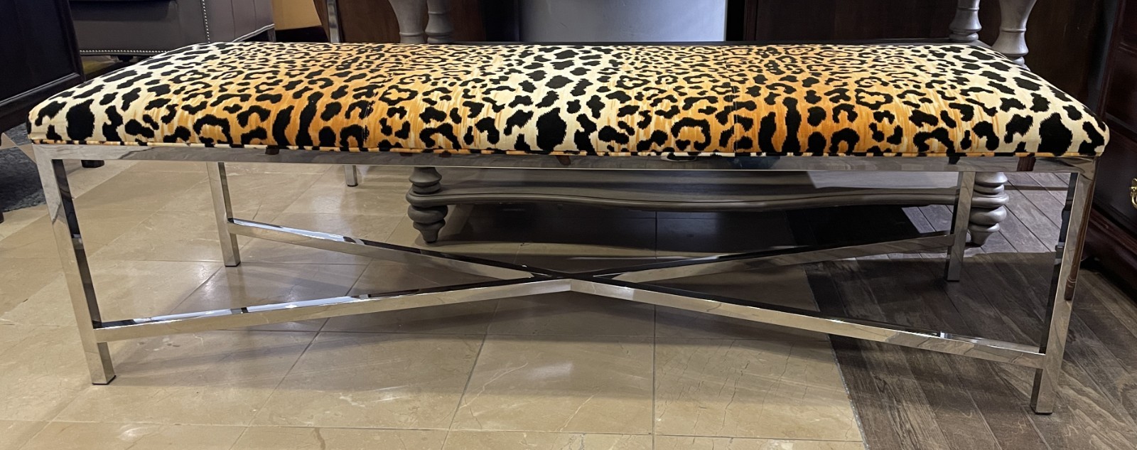 Century "Valence" Bench with Leopard Print Upholstery
