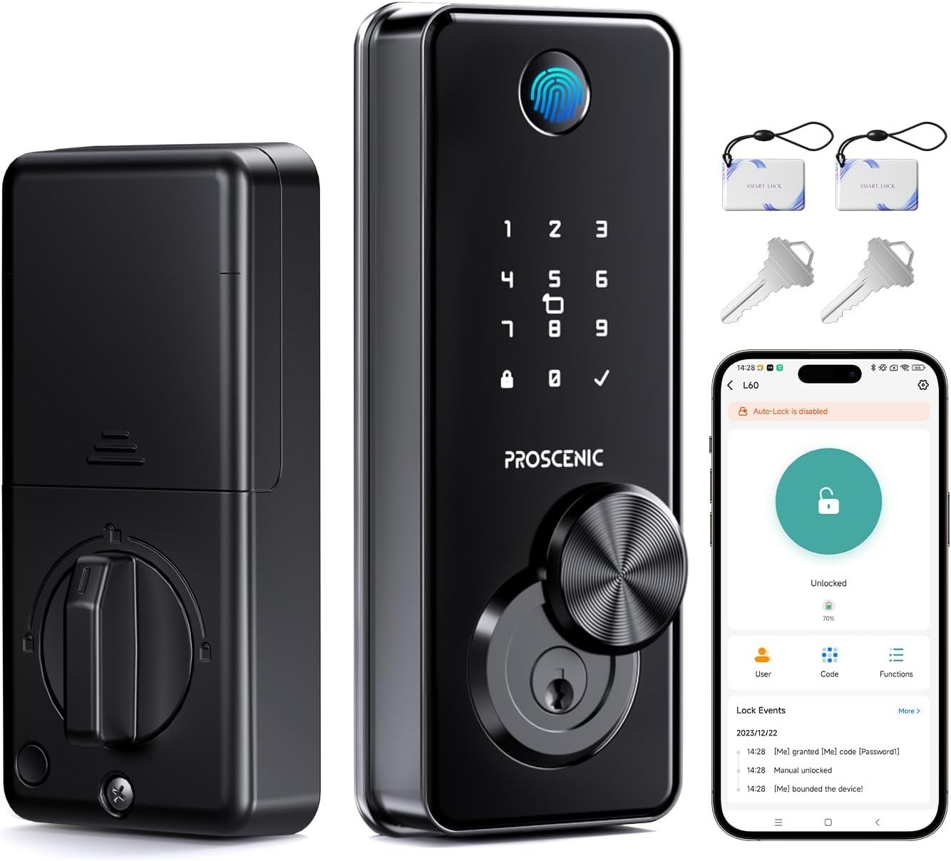 Security Smart Lock Fingerprint Keyless Entry Door Lock Wi-Fi Deadbolt Gateway