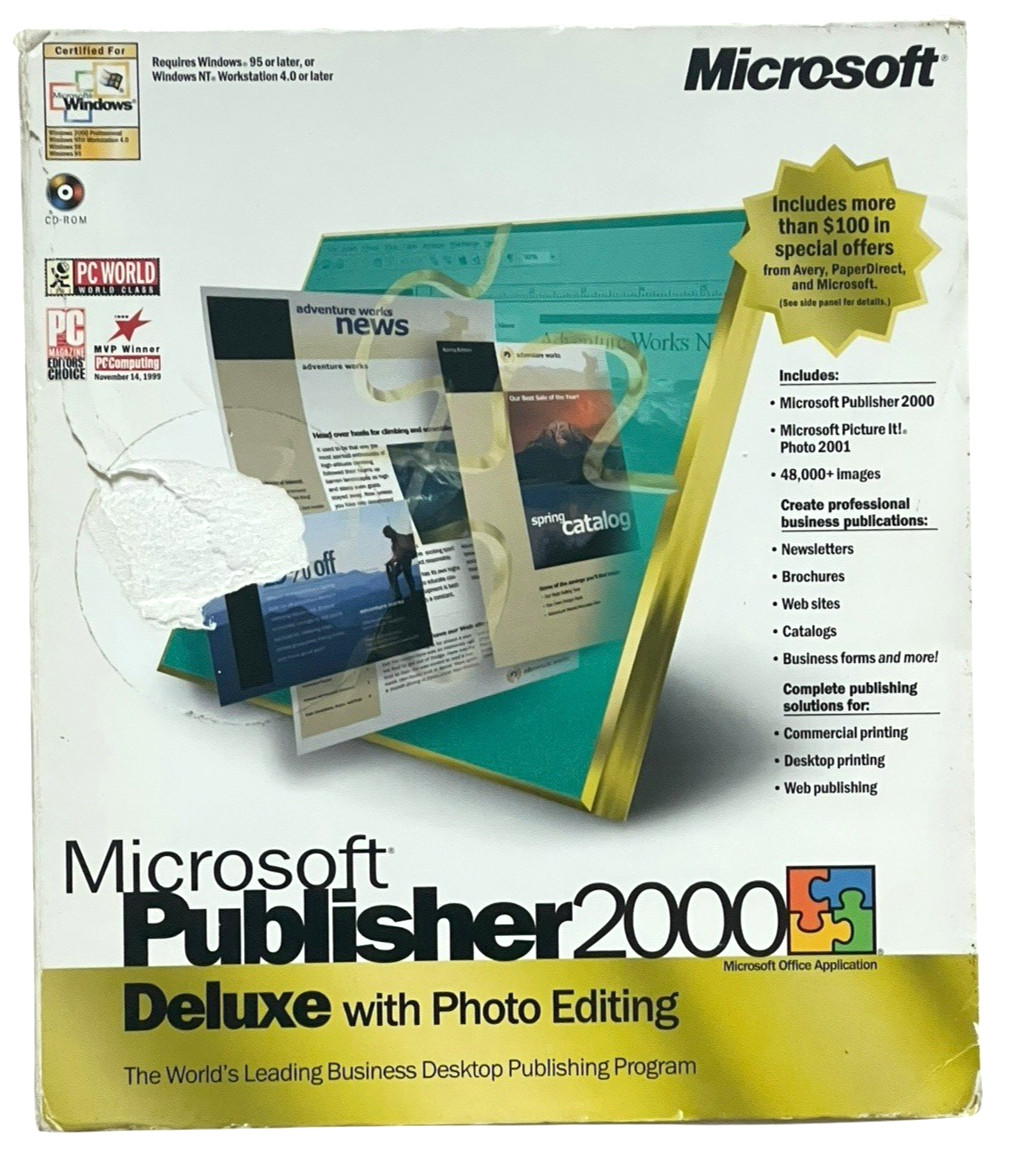 NEW Microsoft Publisher 2000 Deluxe with Photo Editing SEALED BIG BOX - CD-ROM