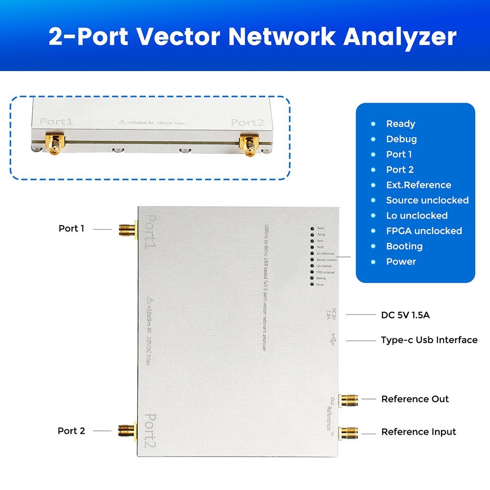 2-Port VNA For Laboratory Use Effective Dynamic Range 100dB Calibration Kit