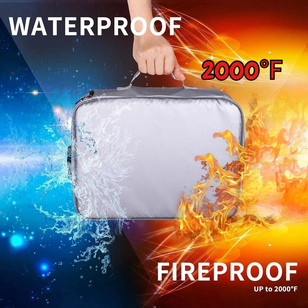 3-Layer Fireproof Document Box with Lock File Storage Box Waterproof Safe Bag US