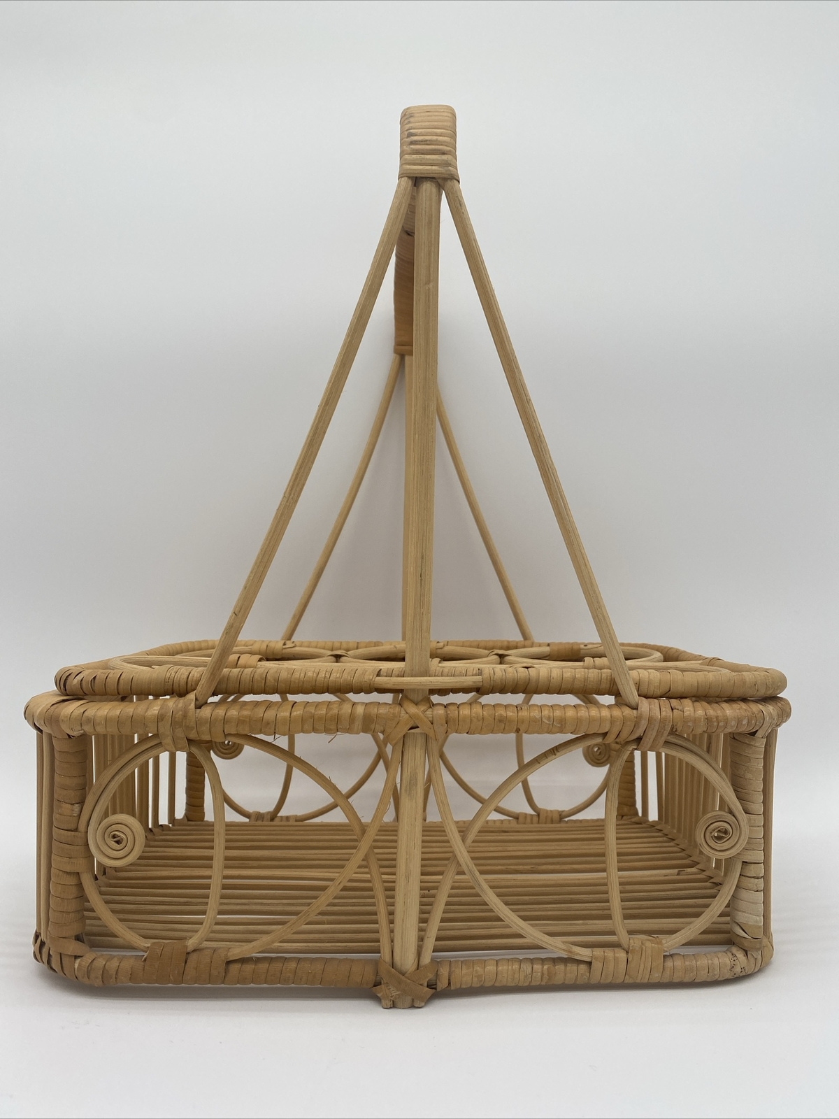 Vintage Wicker Rattan Drink Caddy Basket
