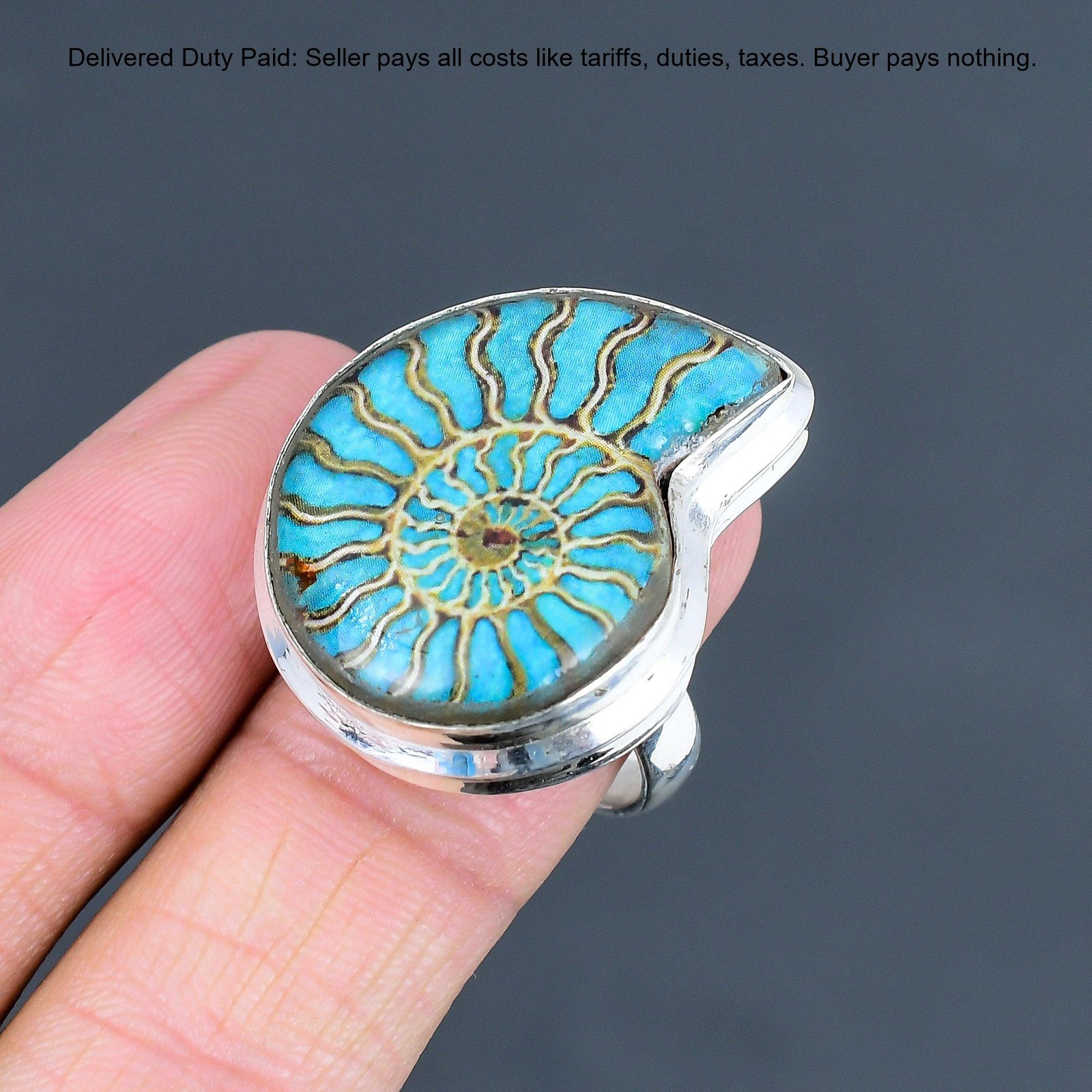 925 Sterling Silver Ammonite Opal Doublet Gemstone Stackable Handcrafted Ring
