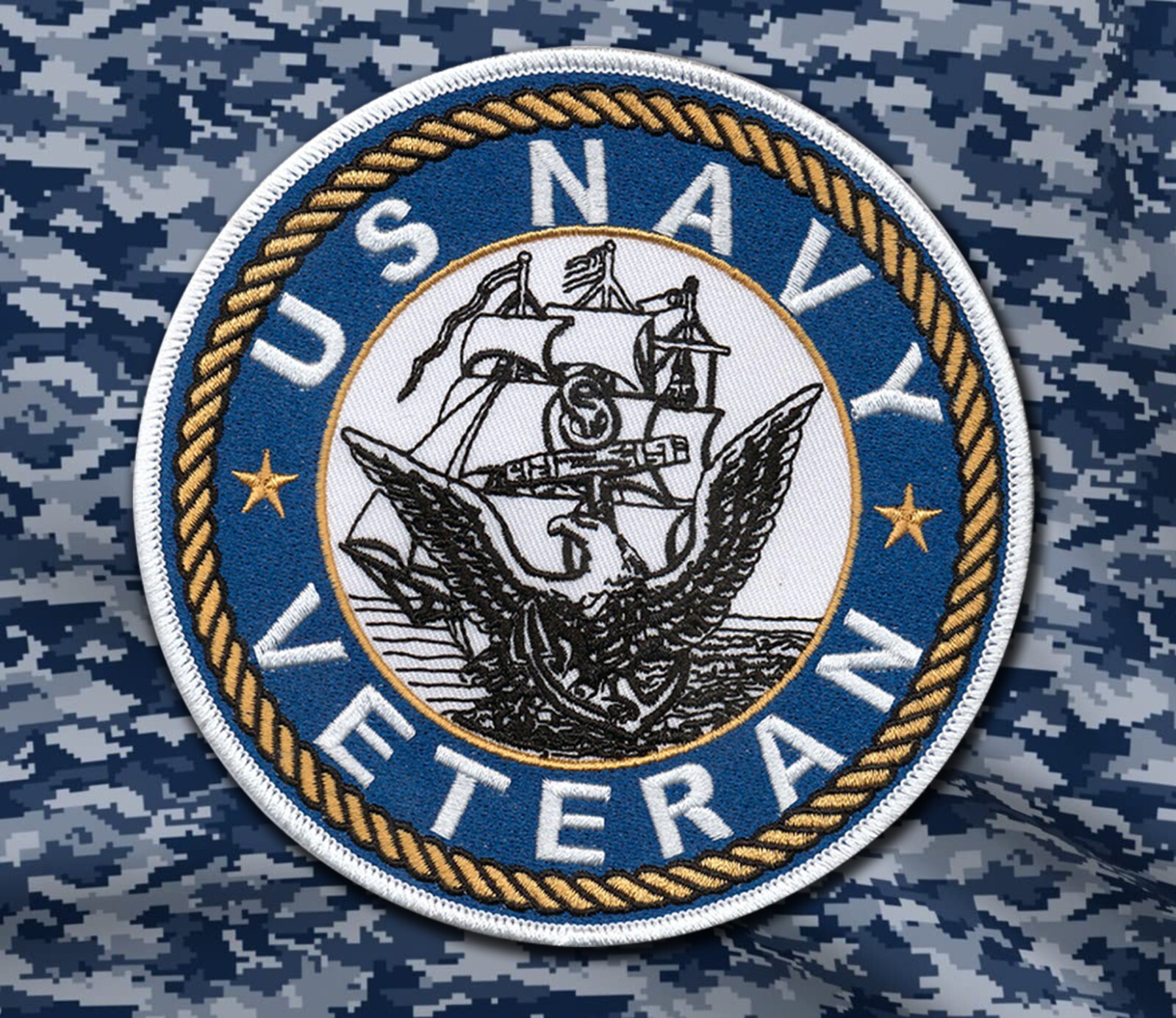 US Navy Veteran Embroidered Patch - 4 3/4" Diameter with Wax Backing - USN