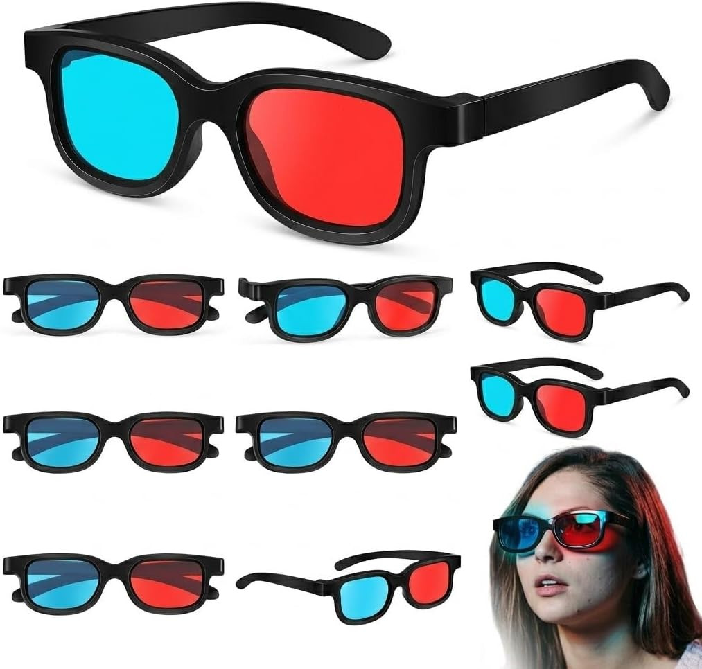 10 Pcs 3D Glasses Red Blue Lens, Lightweight ABS Frame Black Viewing Eyewear, Ho