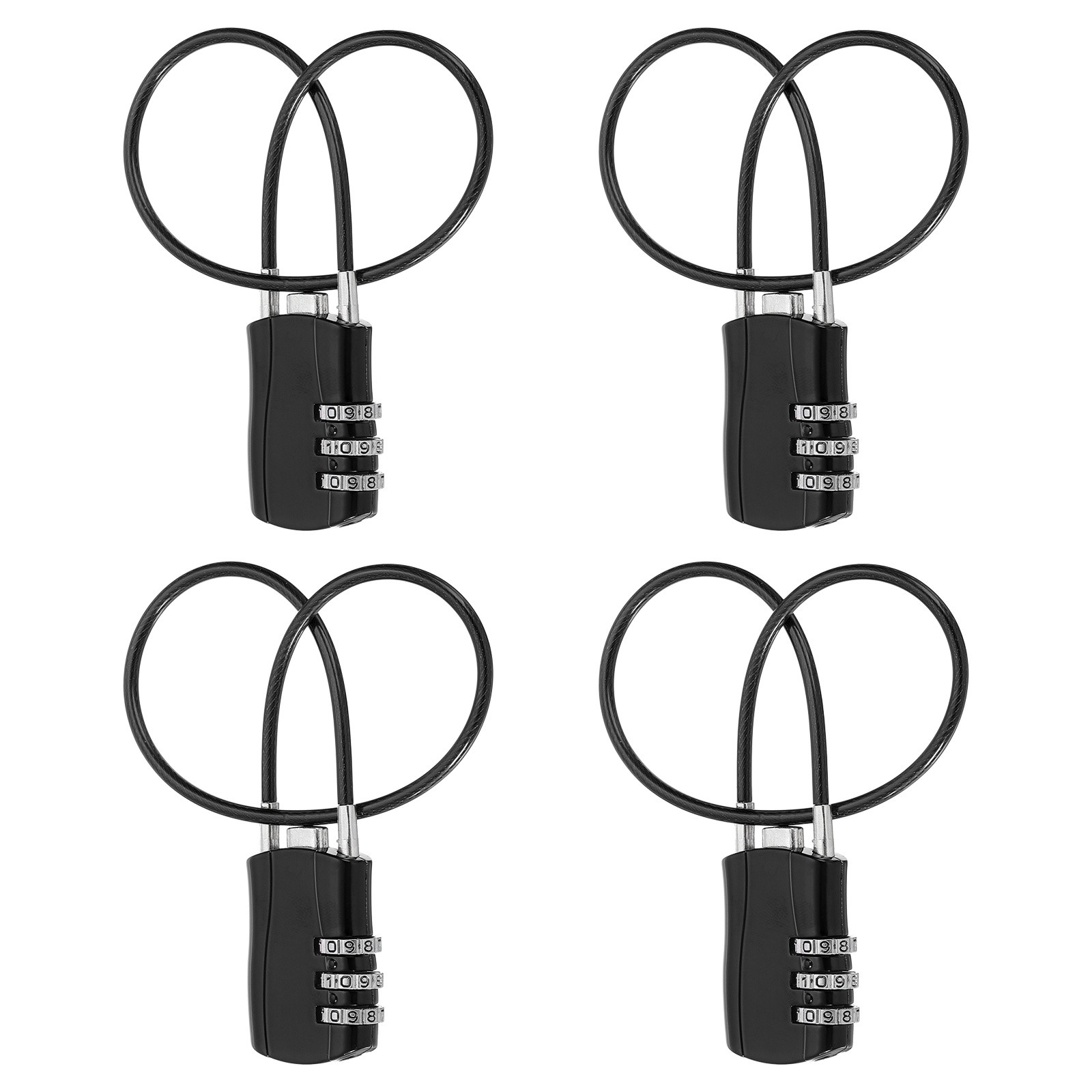 4 Pcs 3 Digit Luggage Cable Combination Lock with 12" Long Cable, Black