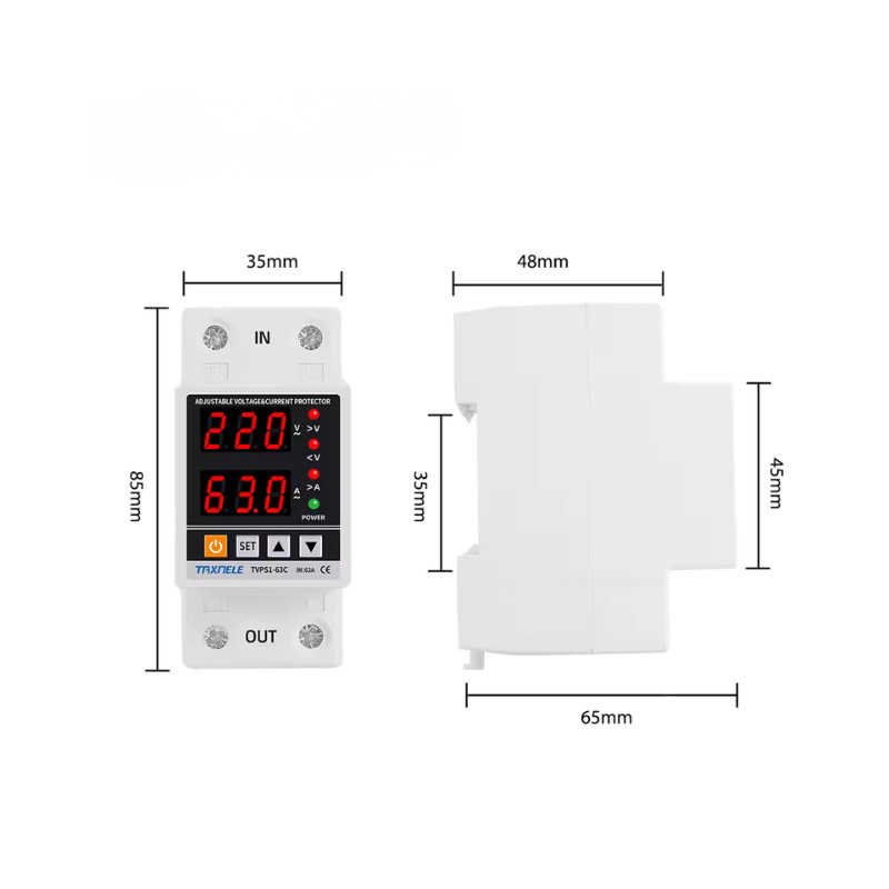 3 Pack 110V 63A Adjustable Voltage Protector Over Under Voltage Relay DIN Rail
