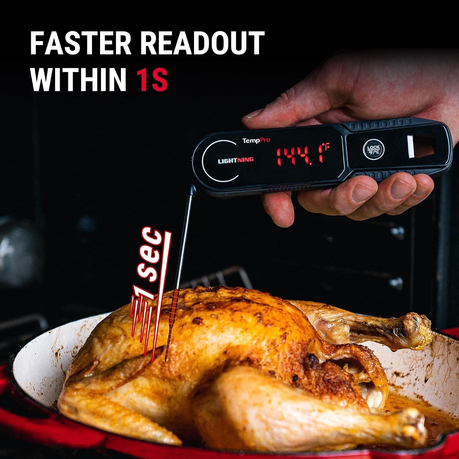 Digital Meat Thermometer with Fast Reading, Waterproof Design & Lock Feature