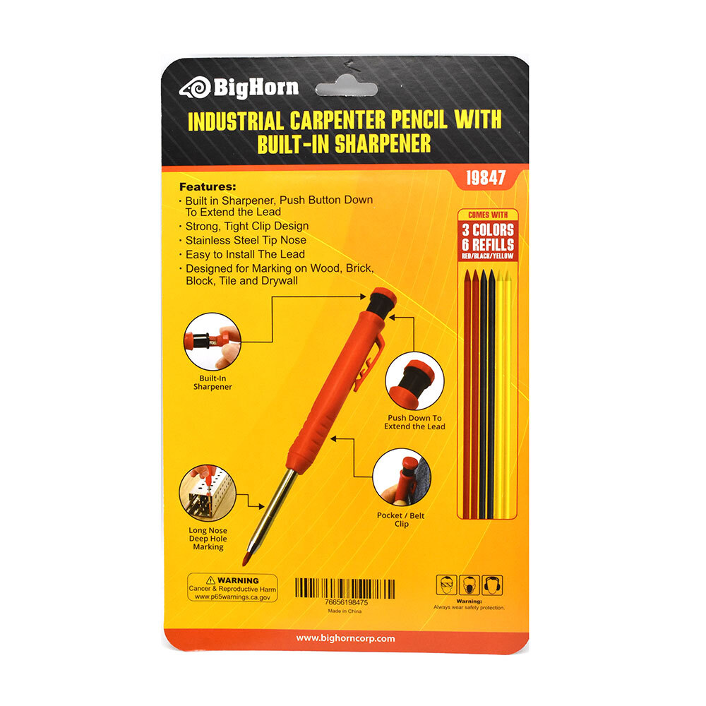 Mechanical Carpenter Pencil with Built-in Sharpener Comes with 3 Colors 6 Refill