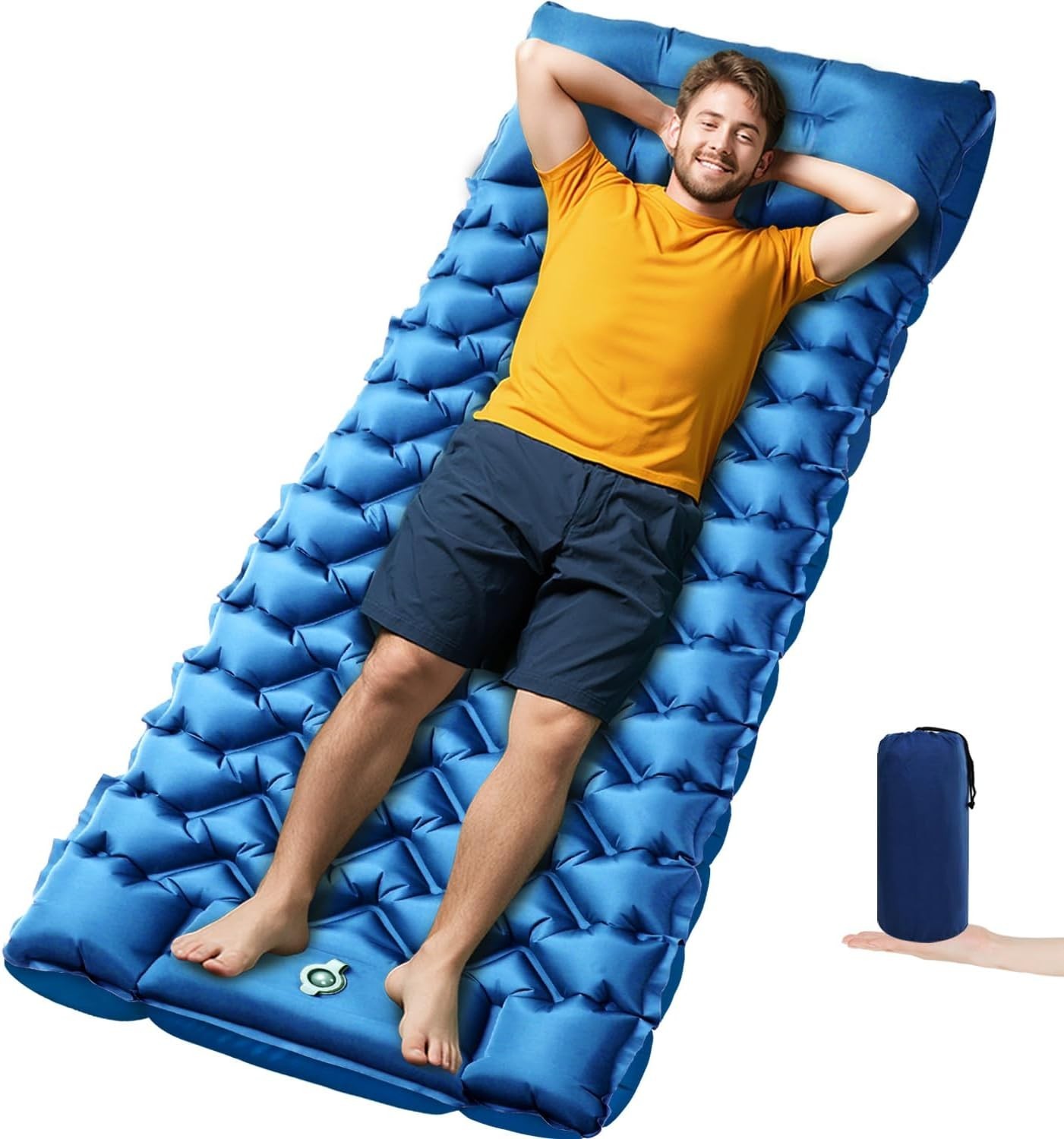 Colchoneta inflable camping 4 pulg con almohada ligera compacta facil de llevar