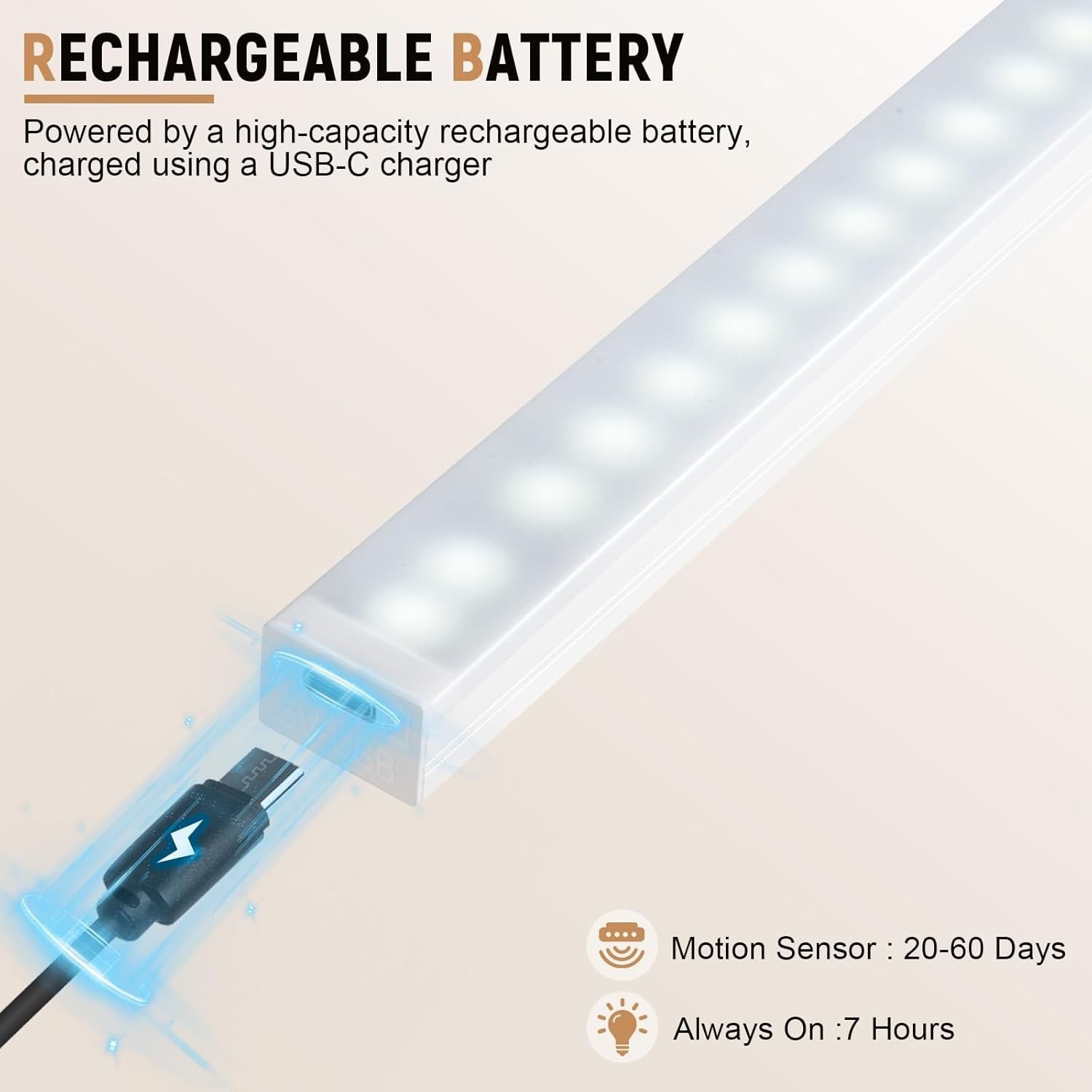 Crisp Daylight White Motion Sensed Closet Lights - 2 Pack, USB-C Rechargeable