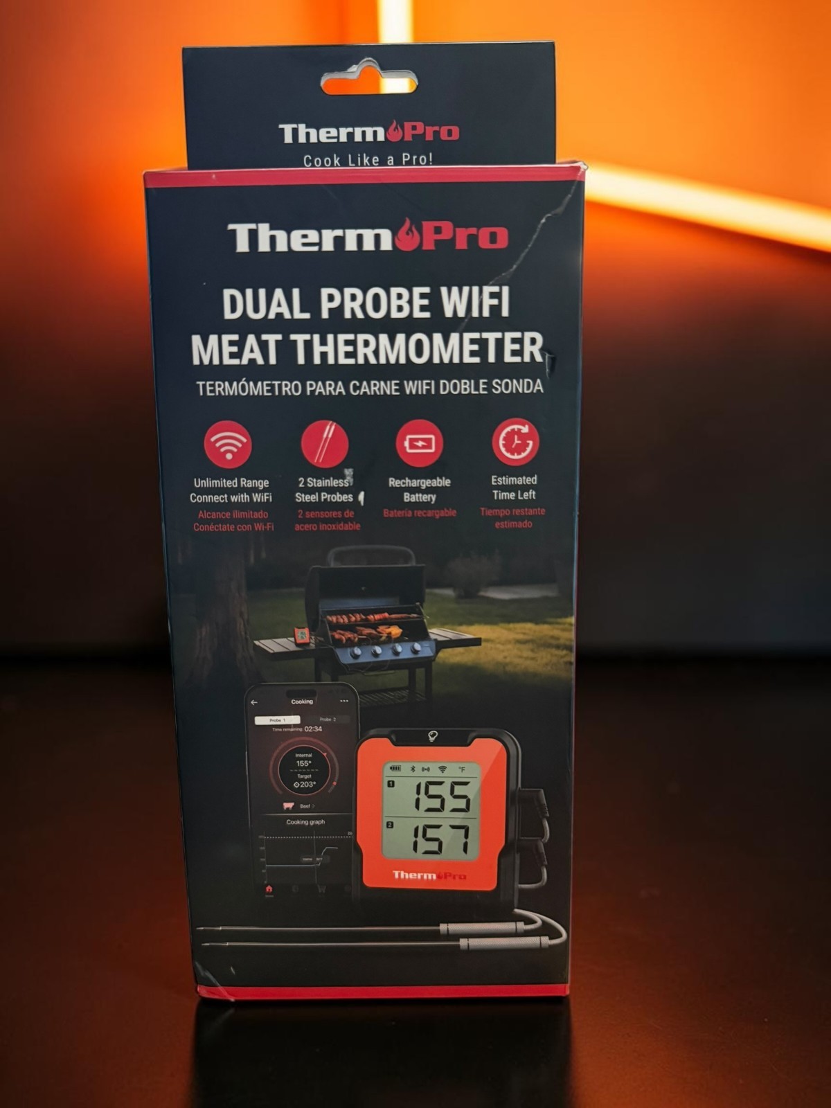 Thermometer- Grill/Oven/Stovetop Dual probe/WiFi -ThermaPro TP922W/NEW