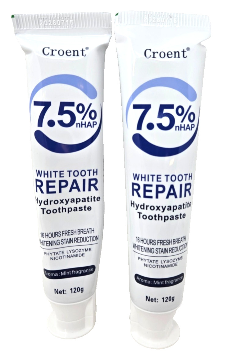 CROENT 7.5% nHAP White Tooth Repair Hydroxyapatite Toothpaste, 120g, (2 Pack)