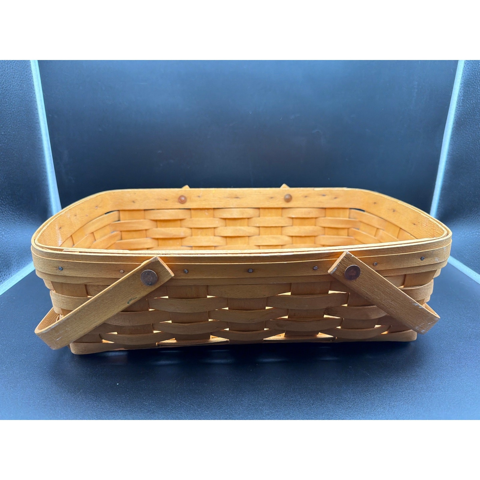 Longaberger 1999 Woven Basket Wood Handle Farmhouse Decor AS IS