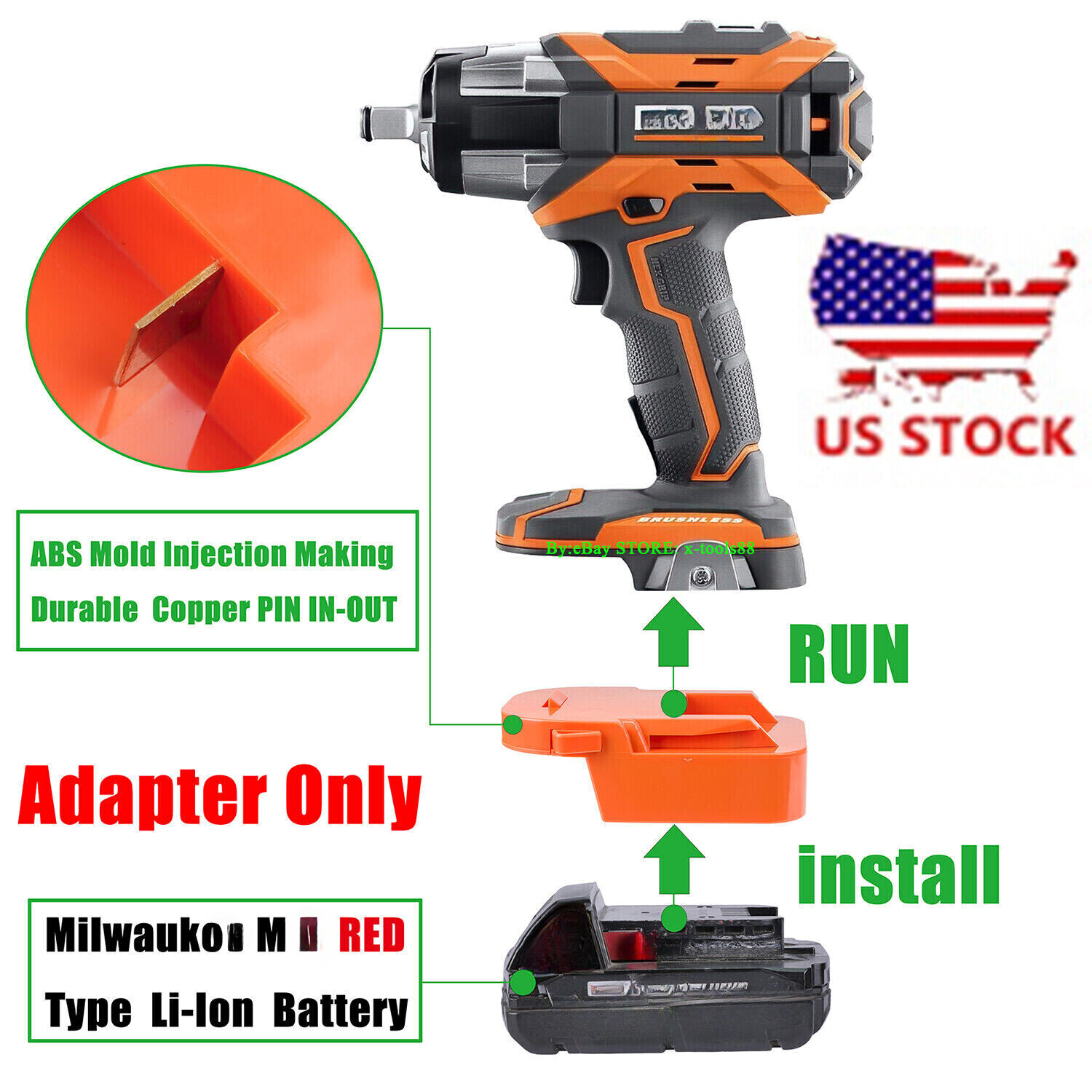 1x Adaptor for Milwaukee M18 RED Li-Ion Battery to for Ridgid 18v Cordless Tool