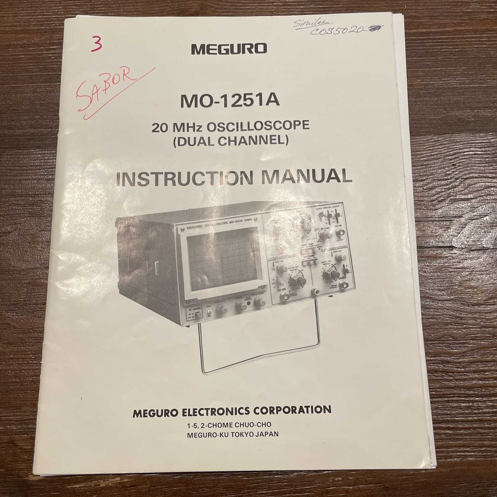 Meguro MO-1251A 20 MHz Oscilloscope (Dual Channel) Instruction Manual