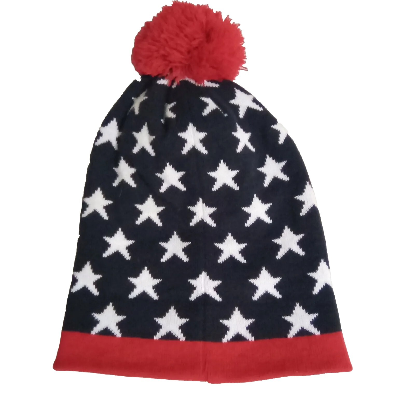 USA Flag Beanie Winter Hat Pom Pom Ski Cap Warm Knit American Patriotic