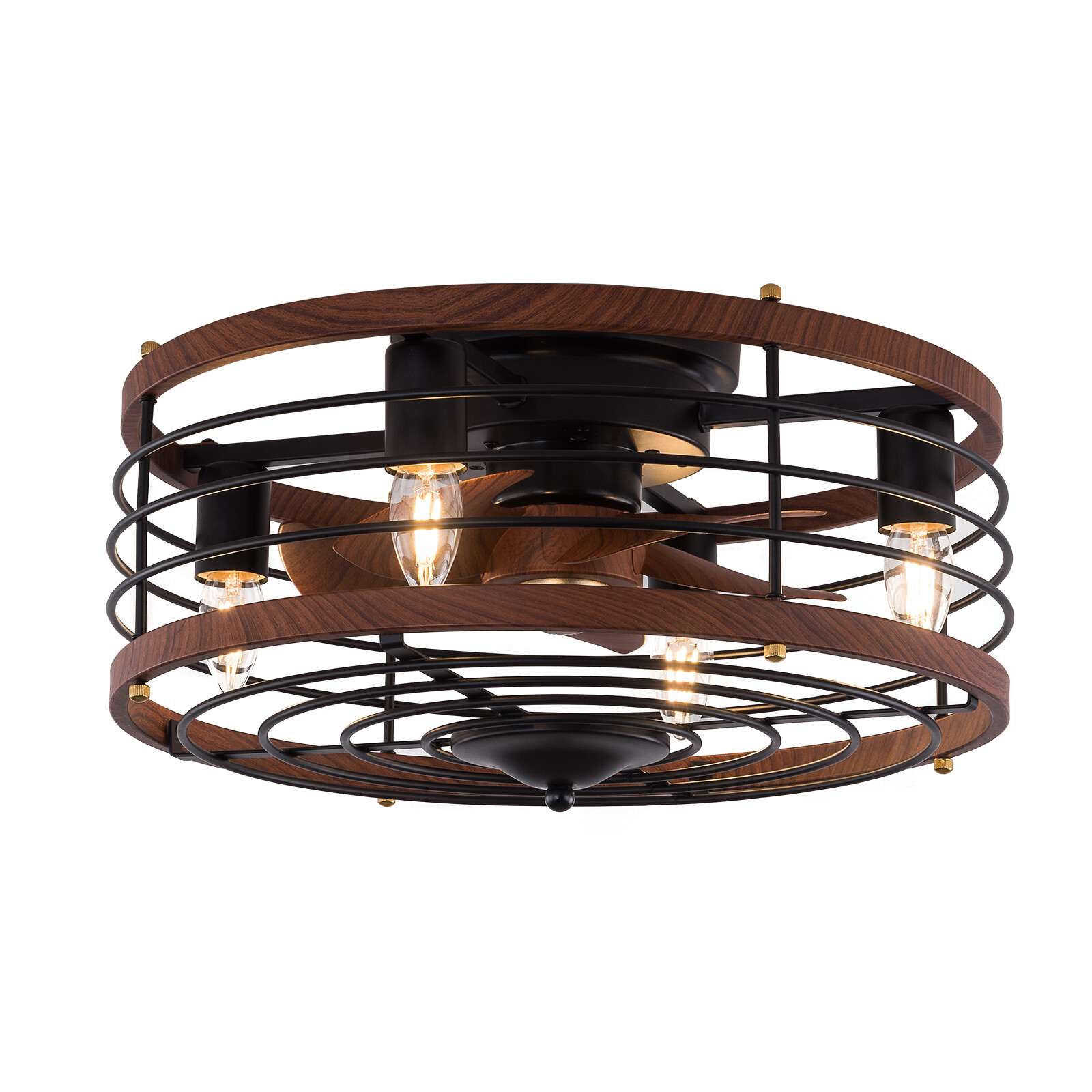 6-Gears Ceiling Fan Light E26 Ceiling Light Round Caged Ceiling Fan W/ Light 40W