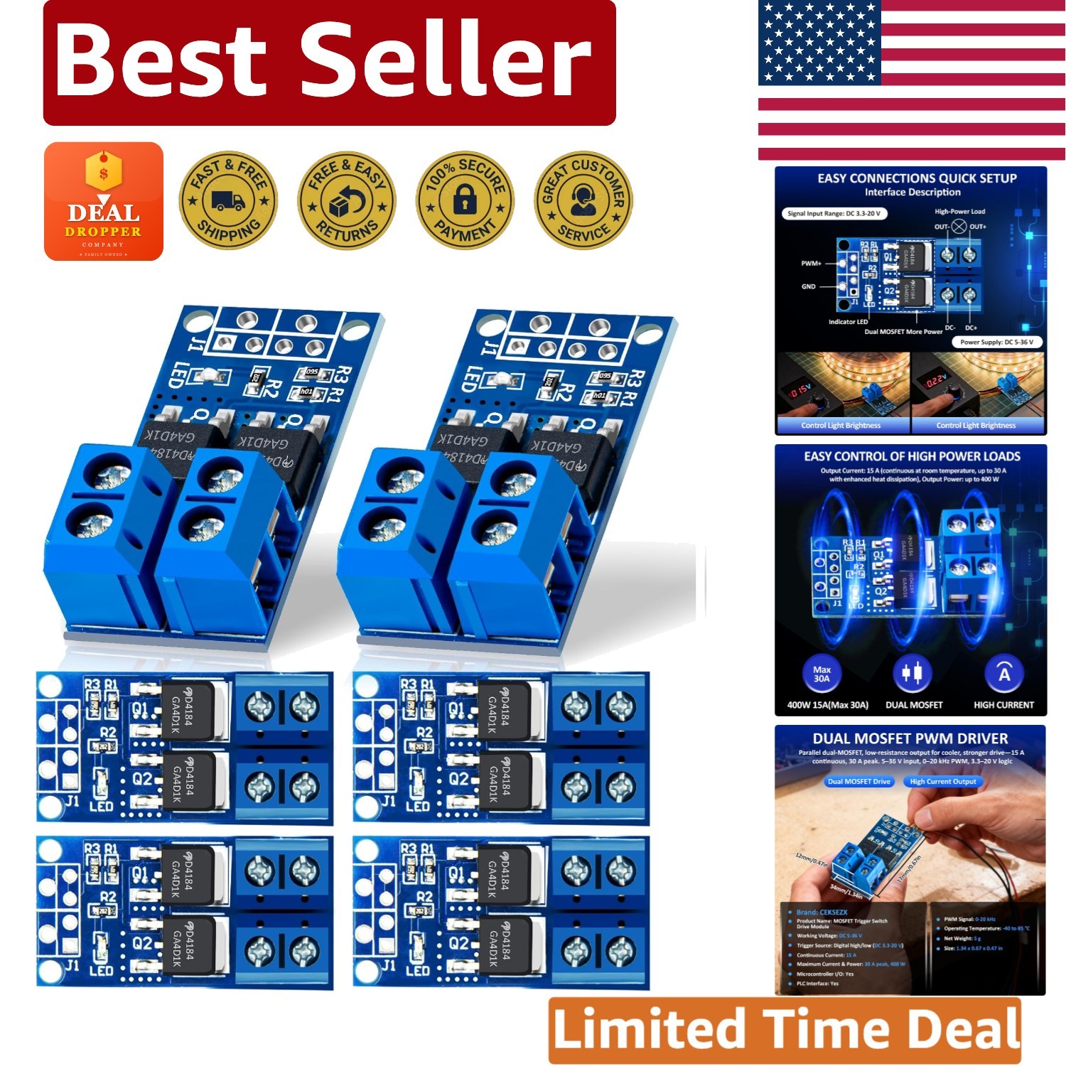 15A Dual MOSFET Electronic Switch Module - Versatile PWM Controller for DC Use