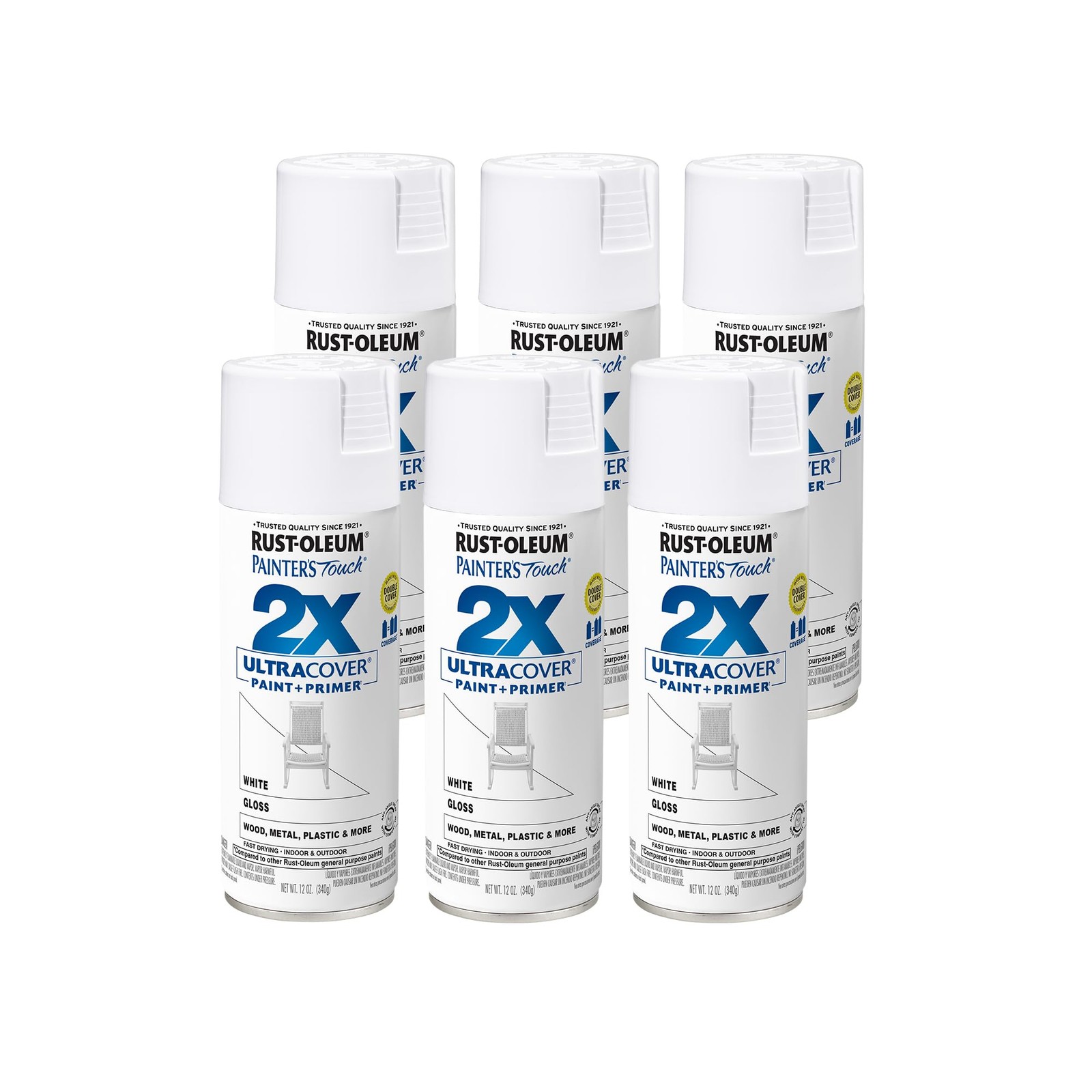Painter's Touch 2X Ultra Cover Gloss White Spray Paint 12Oz Pack Of 6
