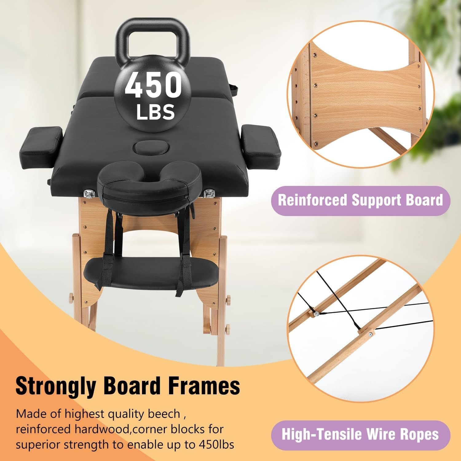 Durable 2-Folding Massage Table 23'' Wide, Soft Comfort & Easy Setup for Spa Use