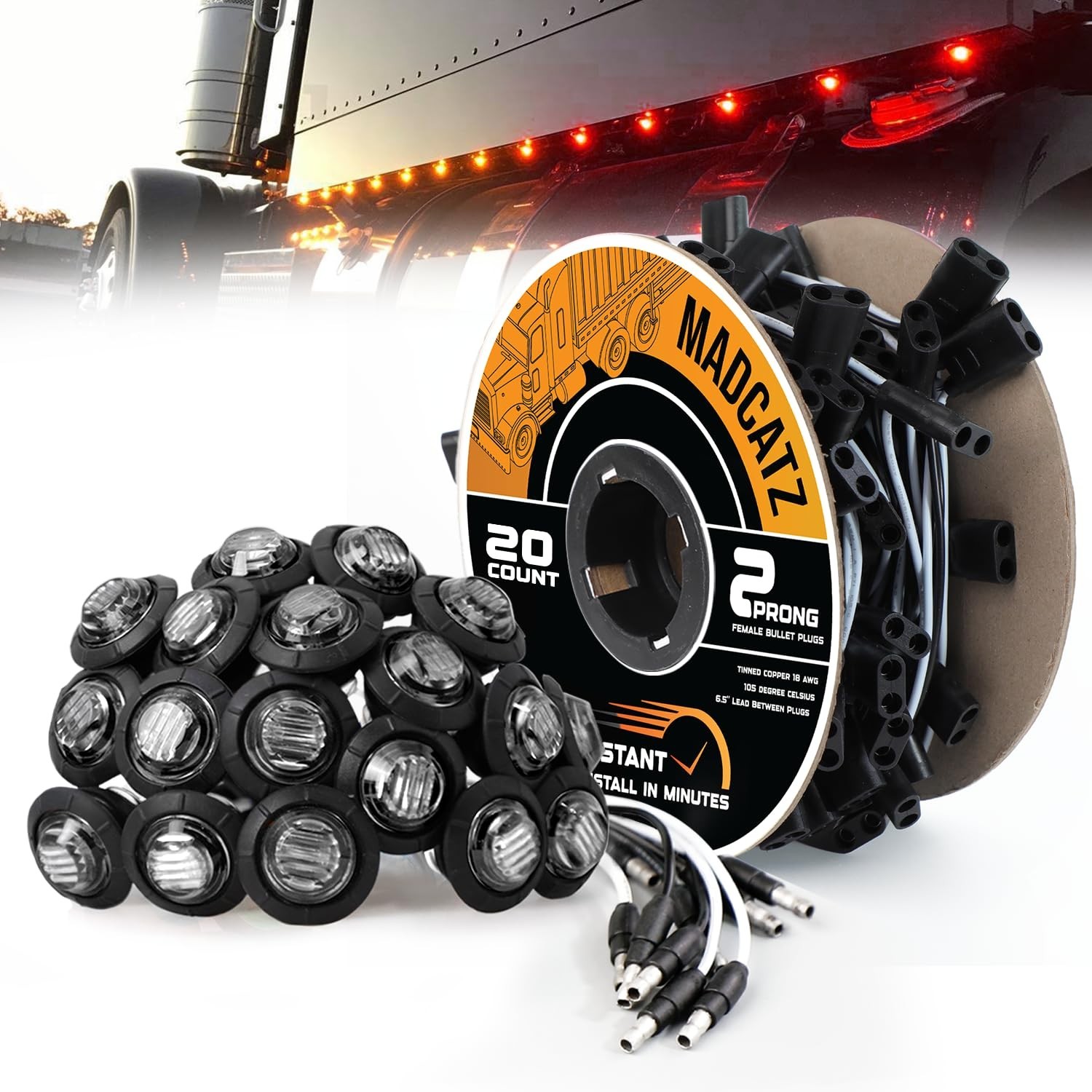 MADCATZ 20 Pcs 3/4" Mini Round Smoked Lens 10 Amber + 10 Red Side Marker Ligh...