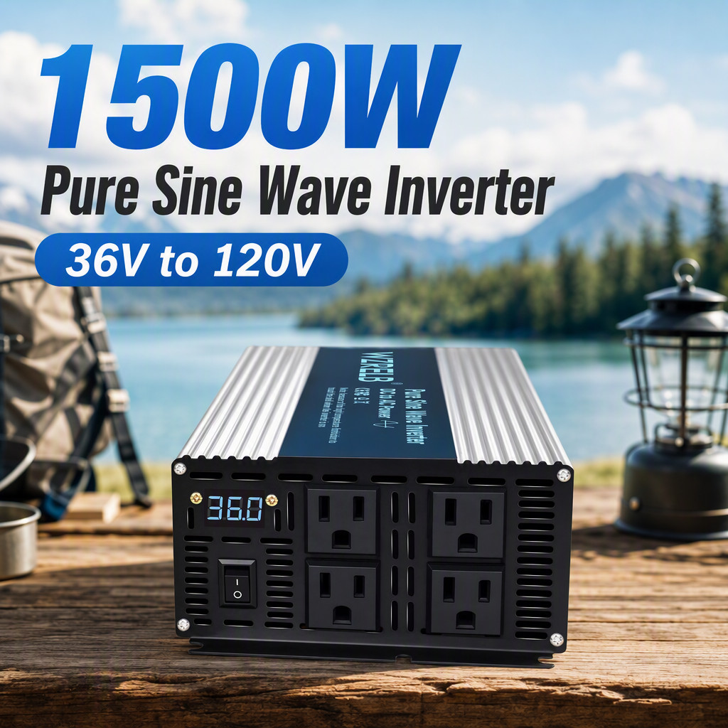 36V to 120V Power Inverter Pure Sine Wave 1500W Camp Motor Car Home Off Grid RV