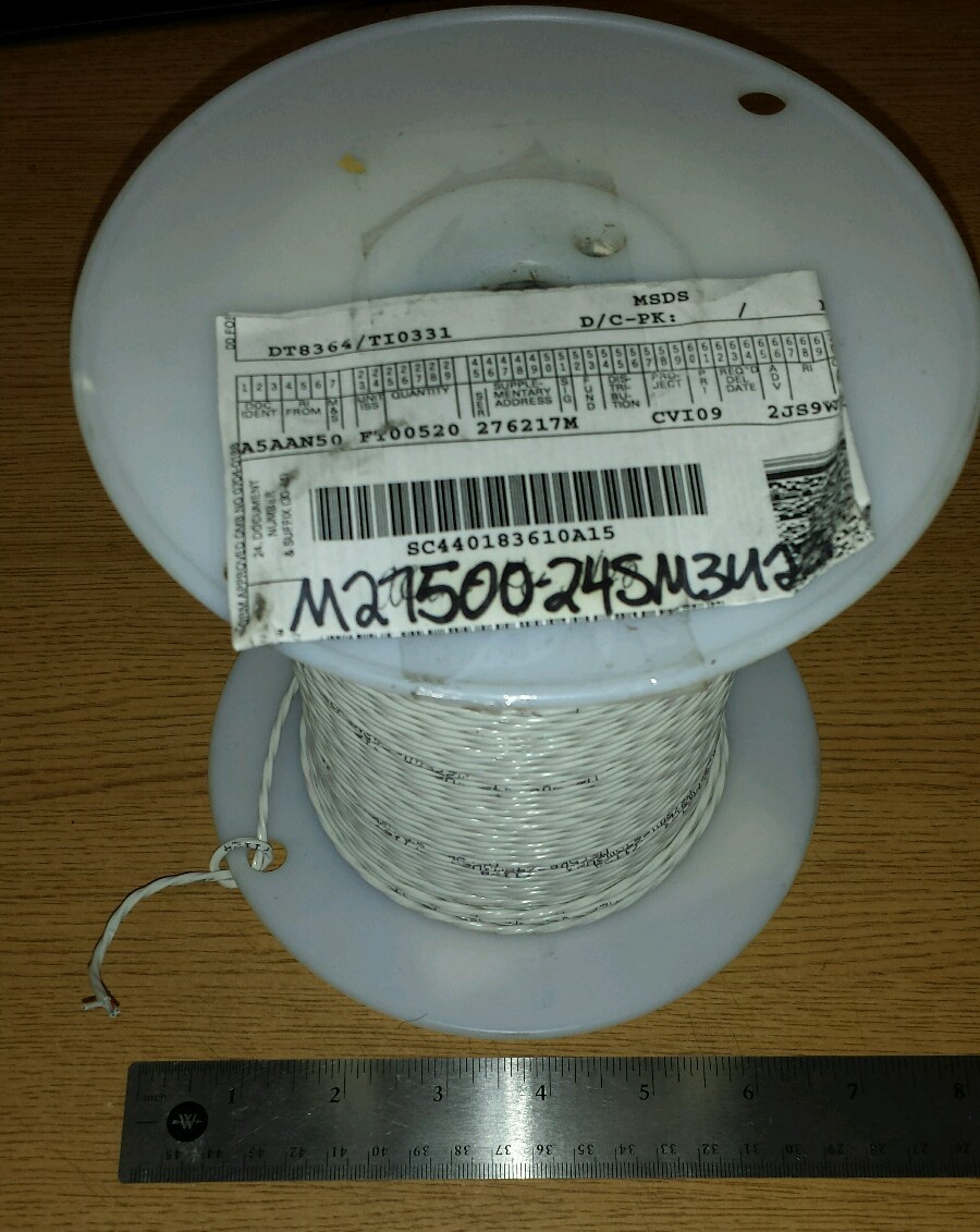 ( 25 FT ) M27500-24SM3U23 24Awg White SPC Aircarft Cable Wire 3/C 19S/36Awg 600V