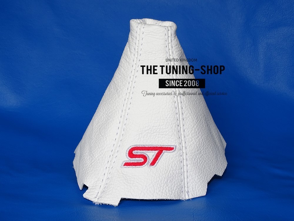 Shift Boot For Ford Focus MK3 2011-15 White Leather Red Embroidery