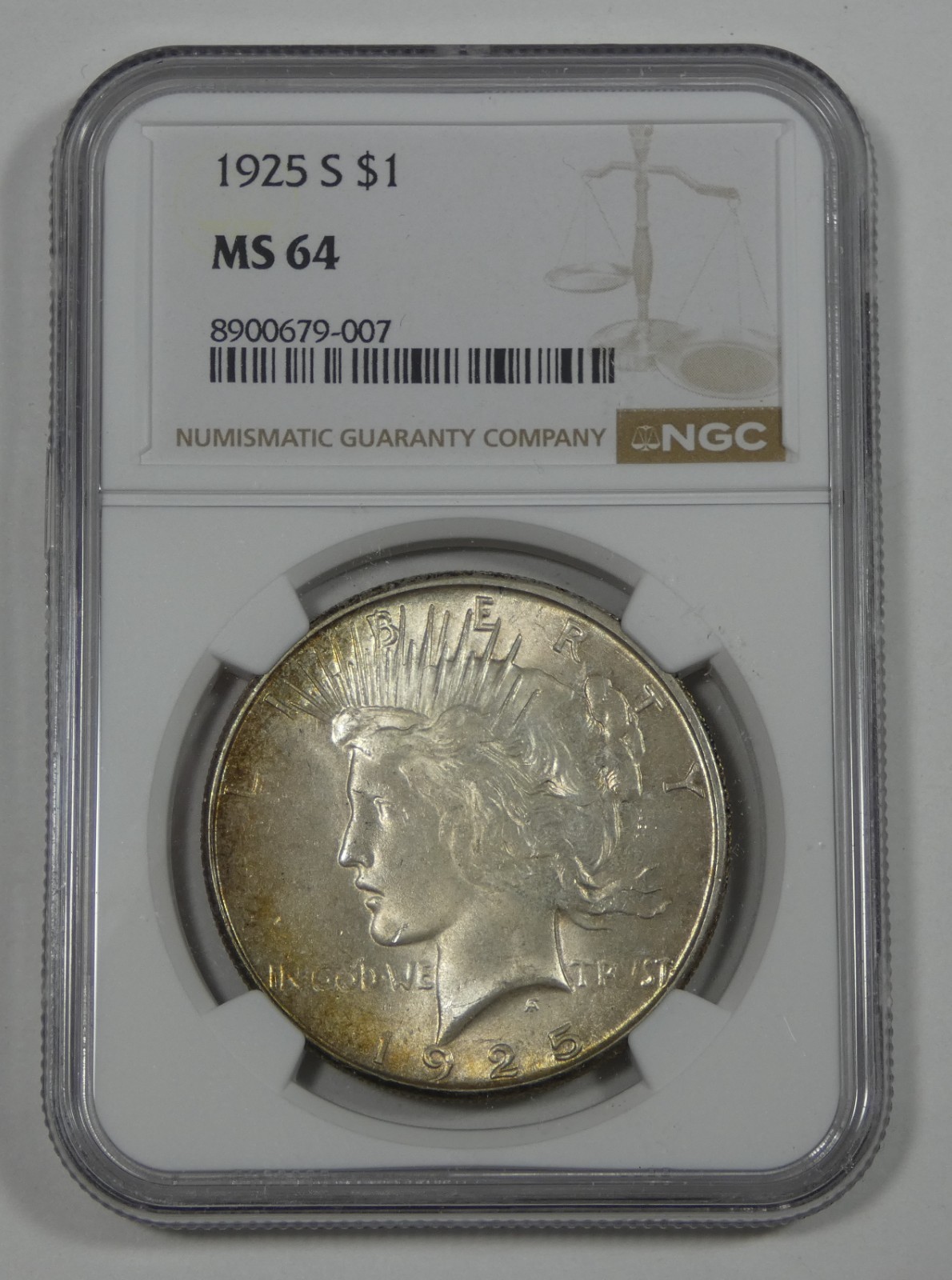 1925-S Peace Dollar CERTIFIED NGC MS 64 Silver Dollar