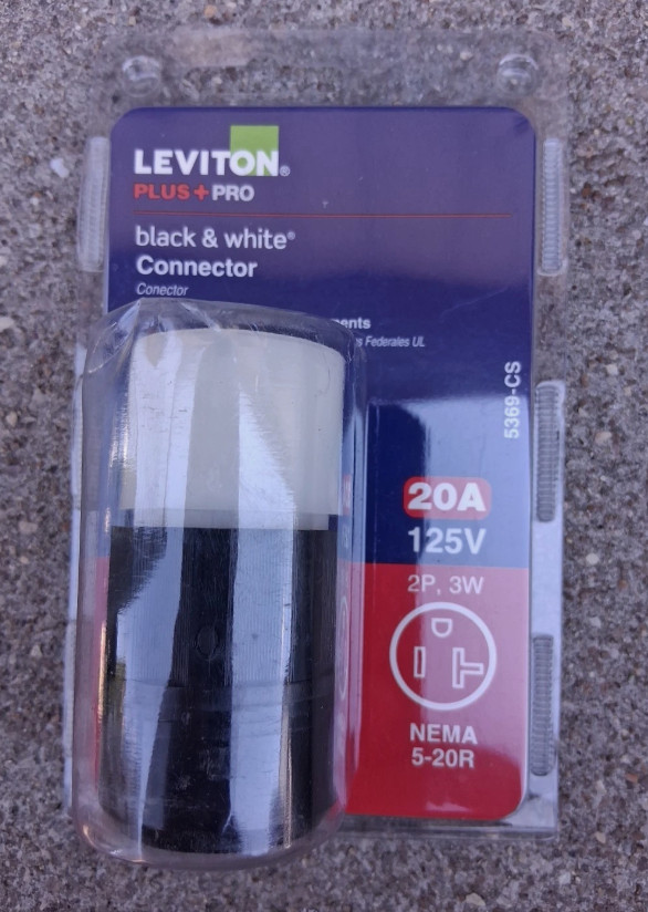 Leviton Black & White 5369-CS Connector 20A 125V NEMA 5-20R