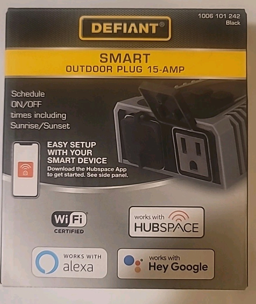 Defiant Smart Wi-Fi  Outdoor Plug w/ 2 Outlet Black 15A 120V