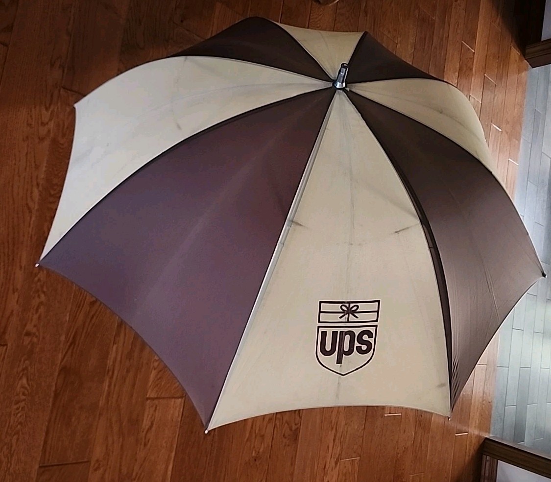 Umbrella UPS United Parcel Service Old Logo Brown & tan Vintage 4 Ft Across