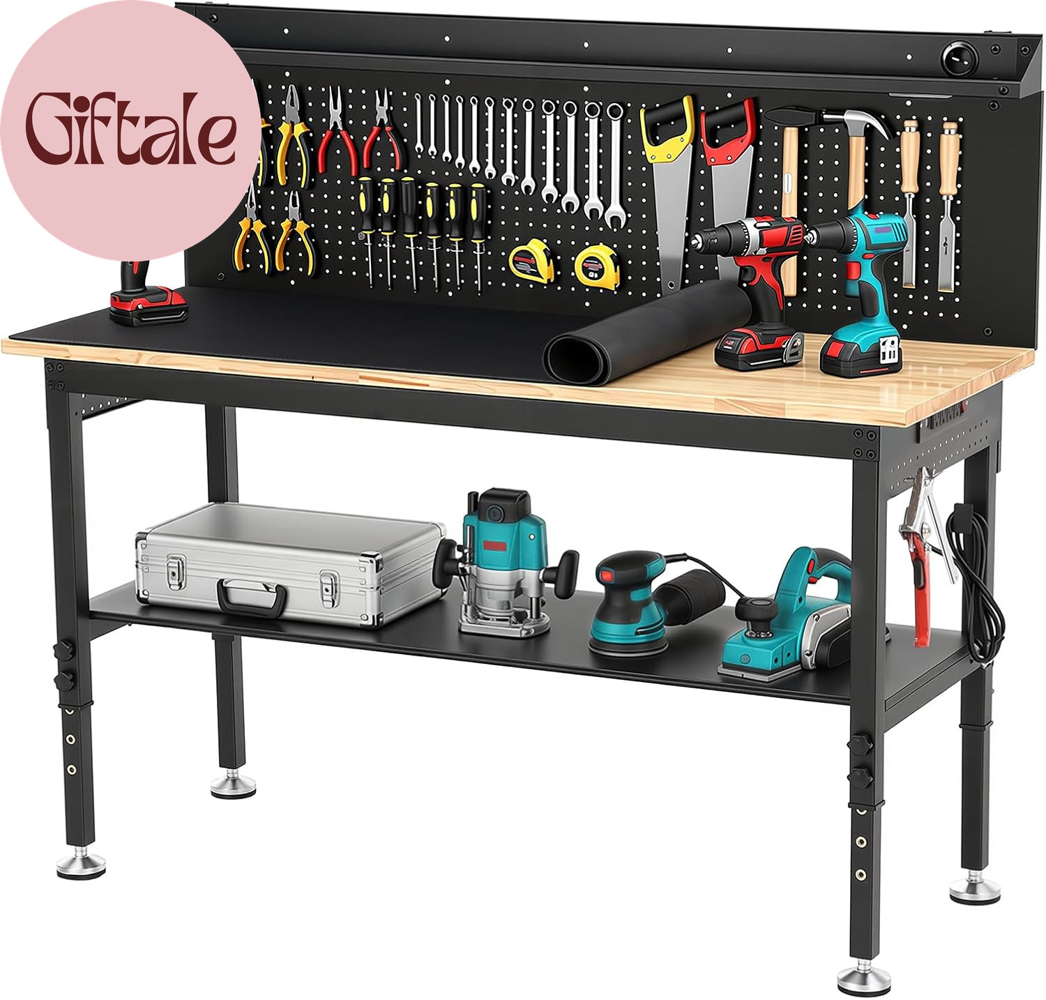 60'' Heavy Duty Workbench 3000 LBS Load Capacity Adjustable Height Garage Work B