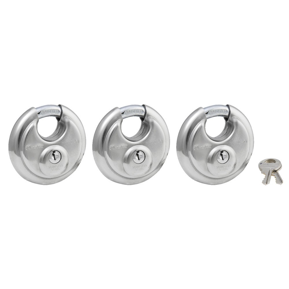 Master lock 40TRI wide stainless steel shrouded padlock, 3-pack