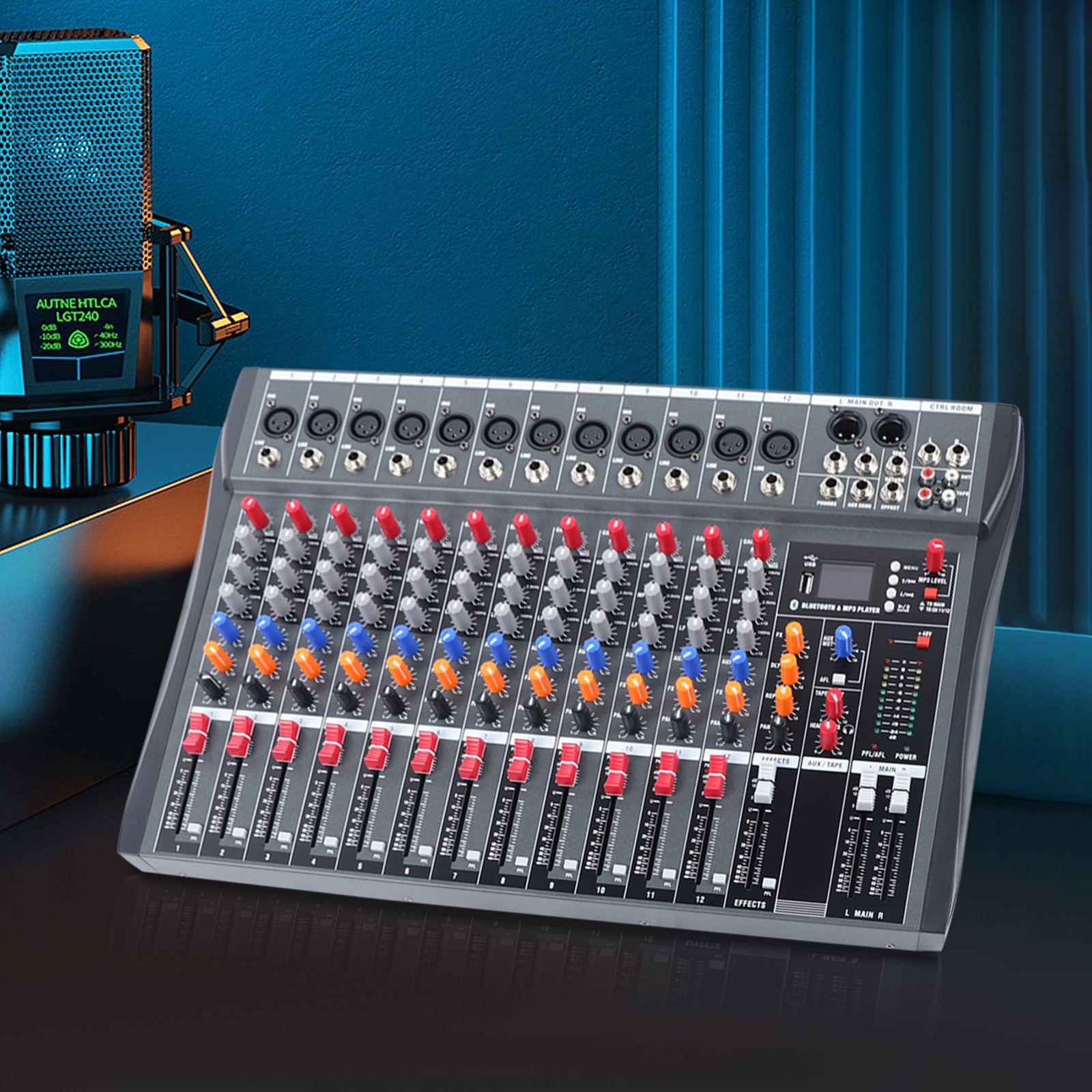 12 Channel Audio Mixer Bluetooth USB DJ Sound Mixing Console Amplifier Studio