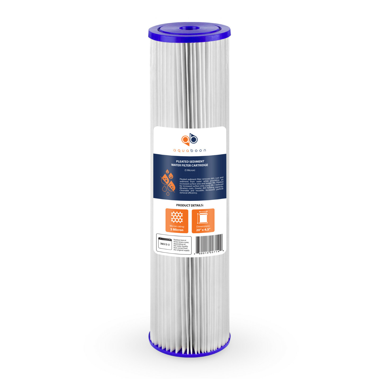 Big Blue 5 Micron Pleated Washable Sediment Water Filter 20" x 4.5" by Aquaboon