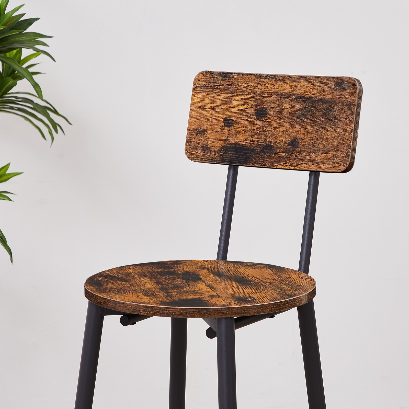 Round bar stool set with shelves, stool with backrest Rustic Brown, 23.6'' Dia