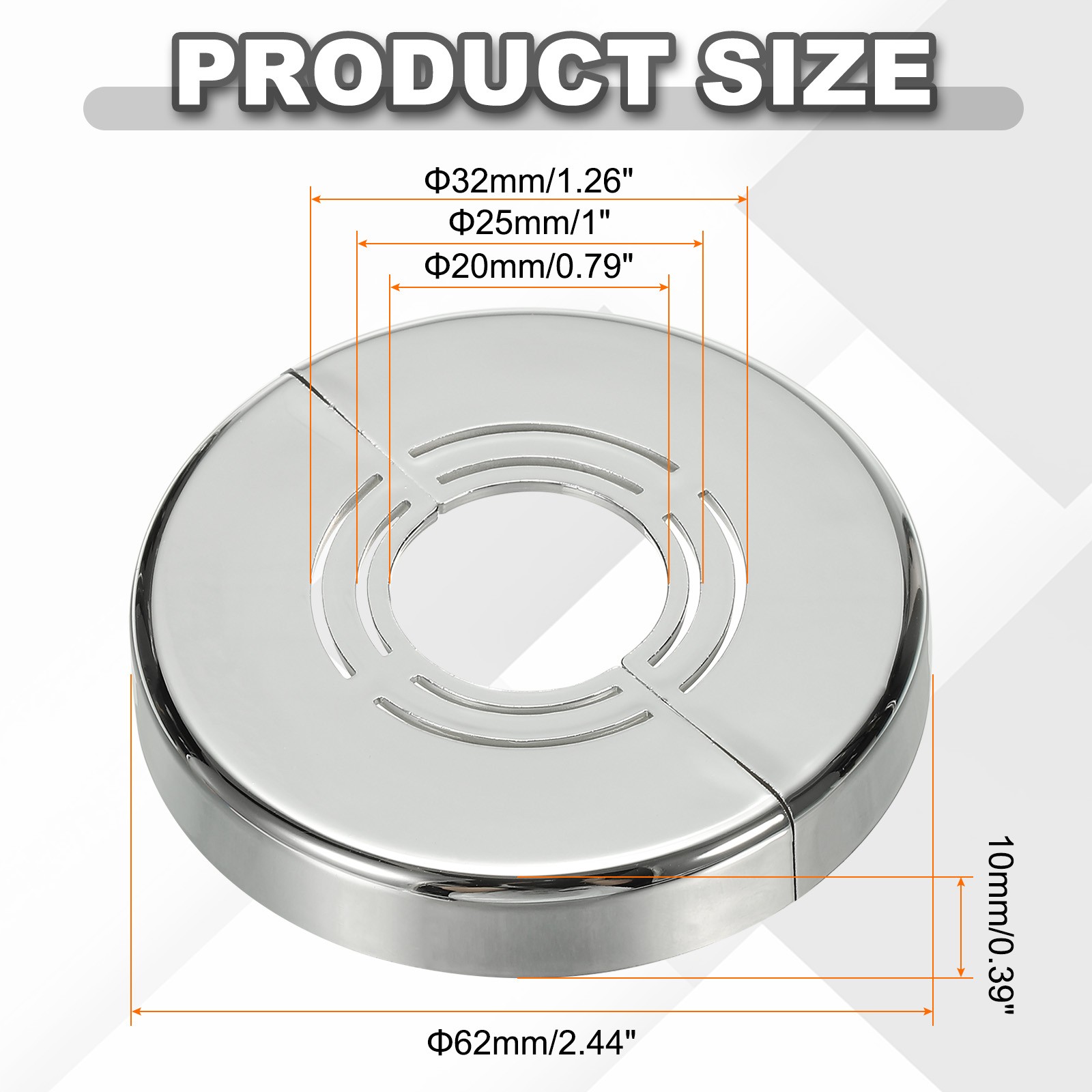 2pcs Wall Split Flange 0.39" Plastic Round Split Flange Pipe Cover, Silver