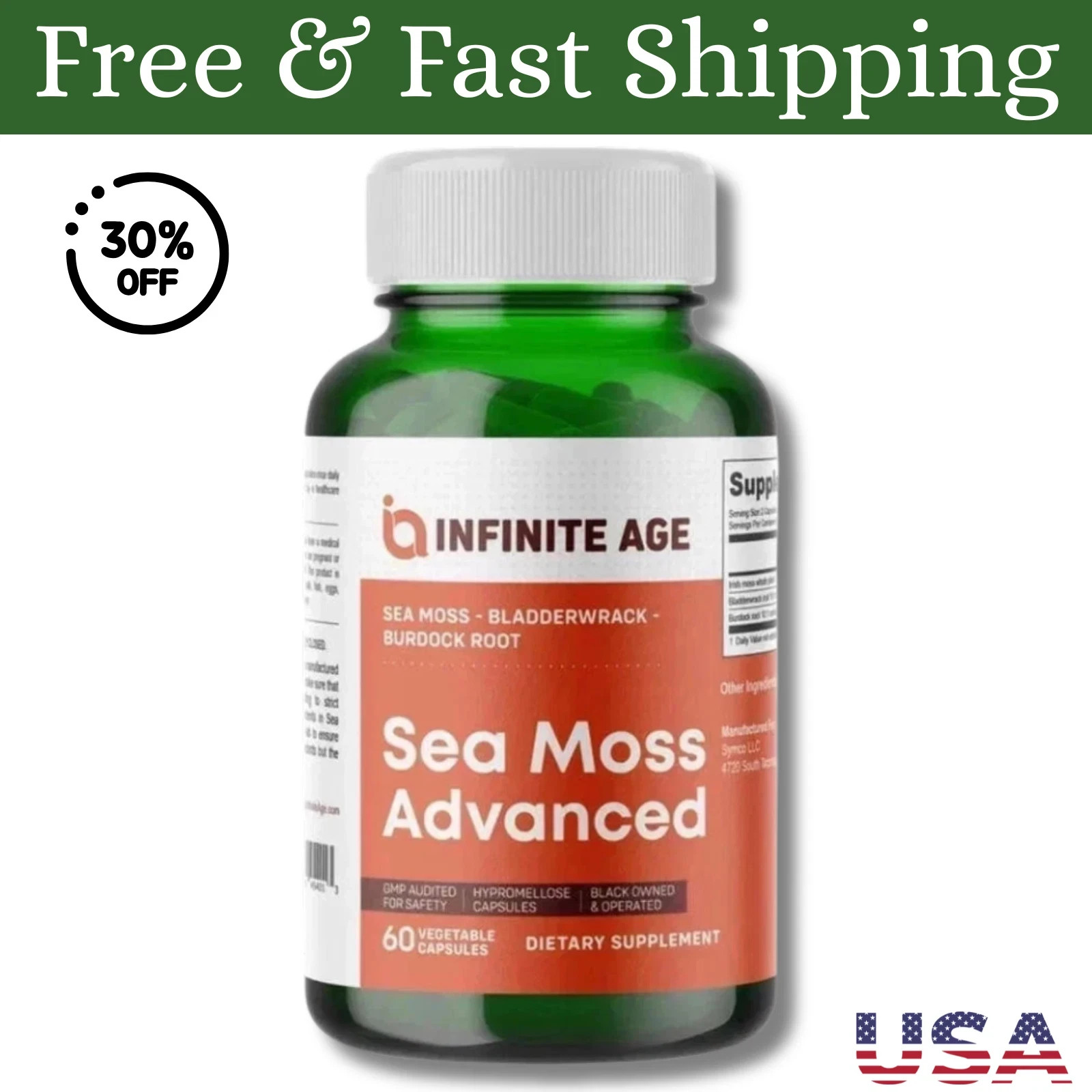 INFINITE AGE 1250mg Sea Moss Advanced Superfood, High-Potency, Vegan - 60 Count