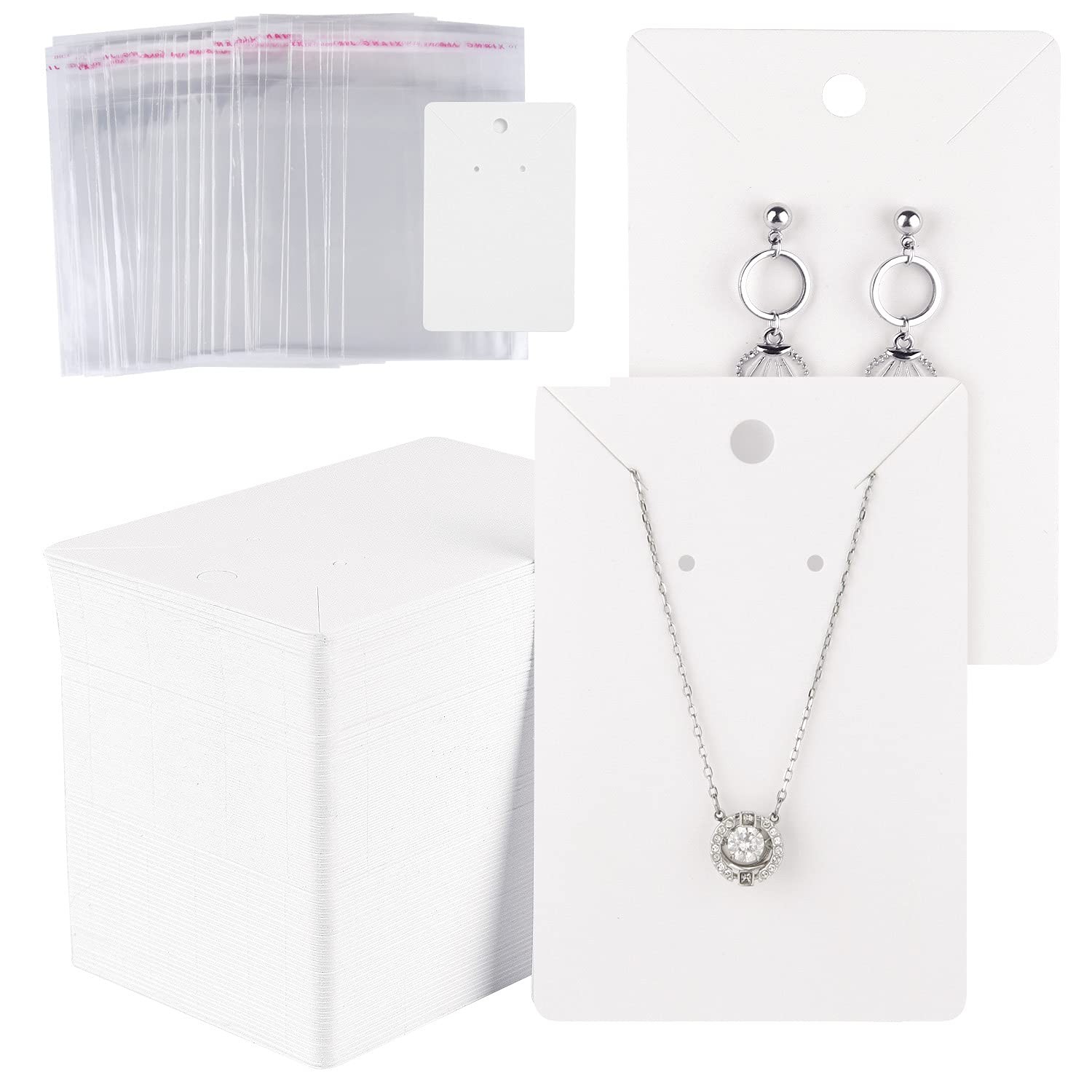 MIAHART 150 Set Earring Holder Cards Necklace 4.72 x 2.36 x 0.5 inches, White