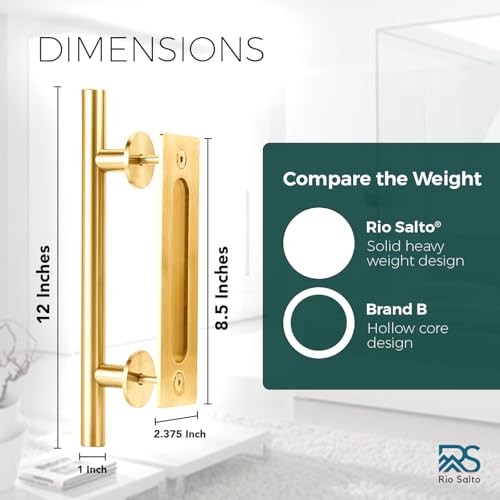 12-Inch Barn Door Handle Kit Closet Door Handle Solid 12" - 1Pack Gold