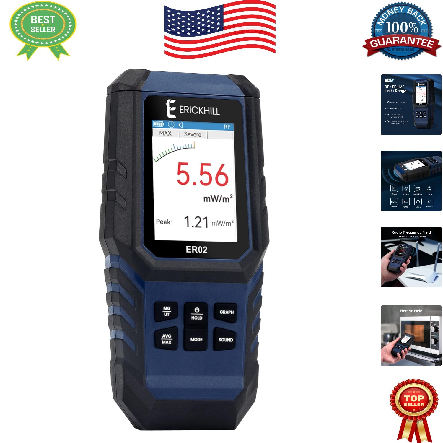 3-in-1 EMF Meter: Rechargeable Radiation Detector for Home & Ghost Hunting